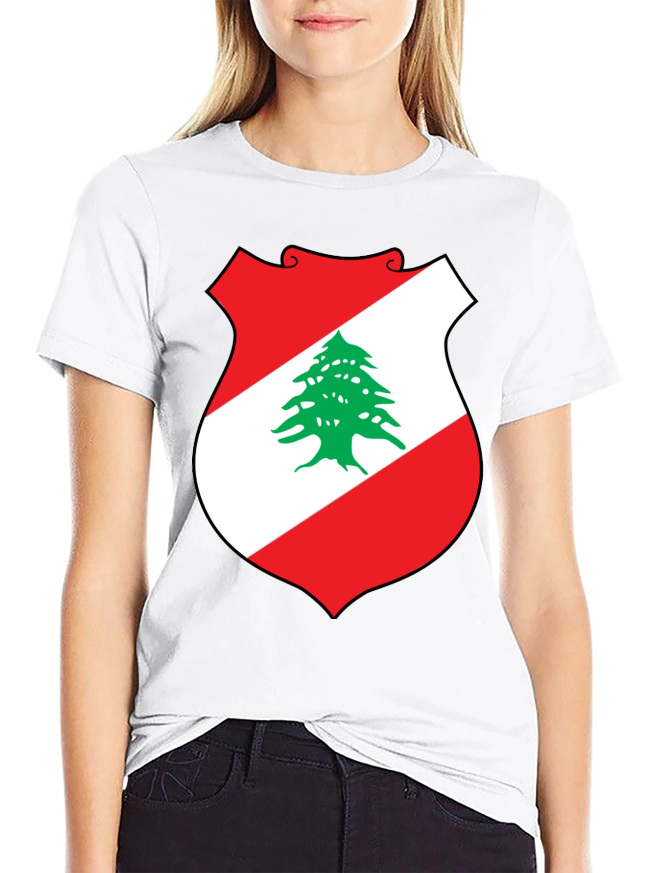 Lebanon Flag Shield Graphic T-Shirt - Black