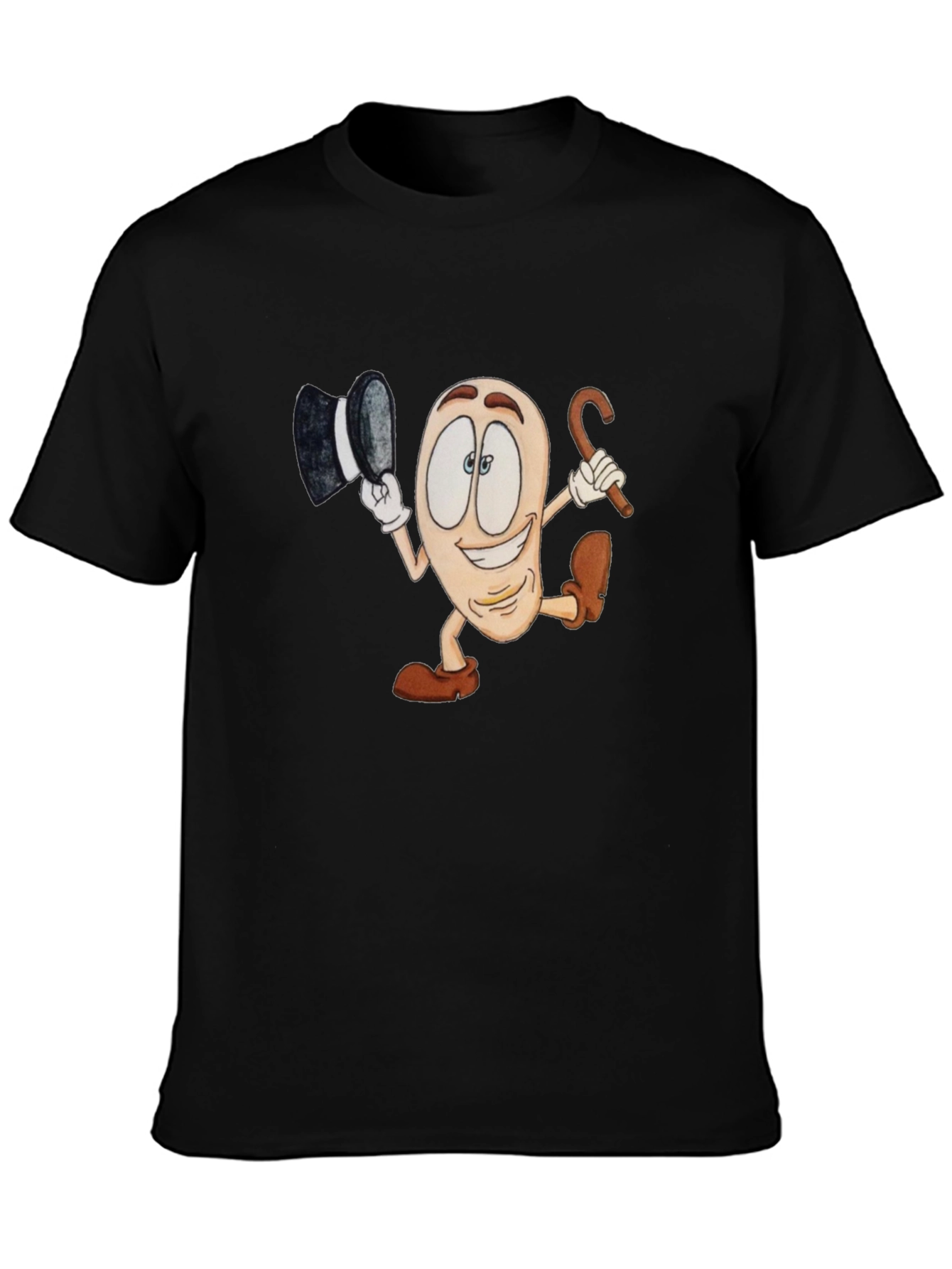 Cartoon Bean Character Black T-Shirt