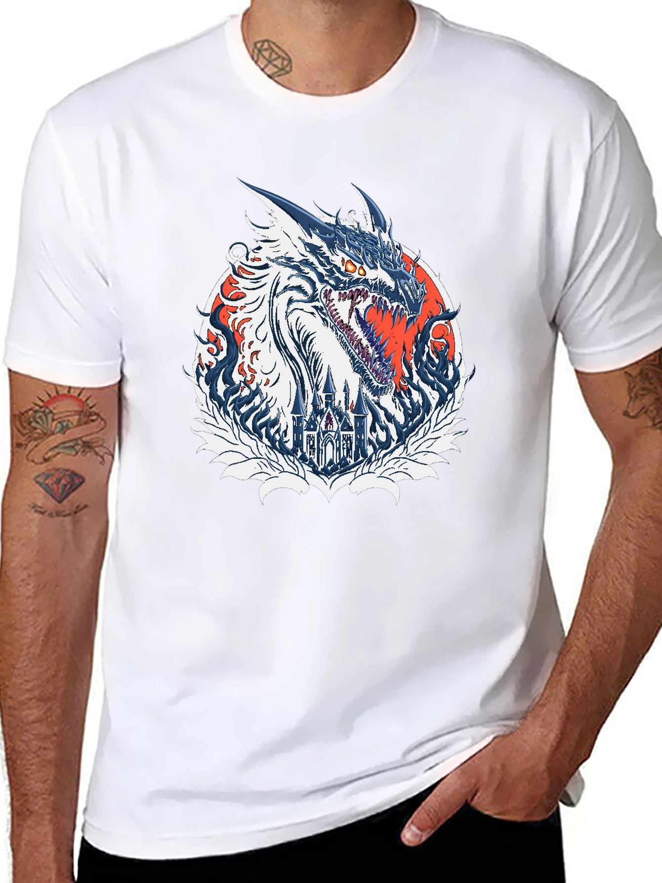 Dragon Castle Graphic Print Black T-Shirt