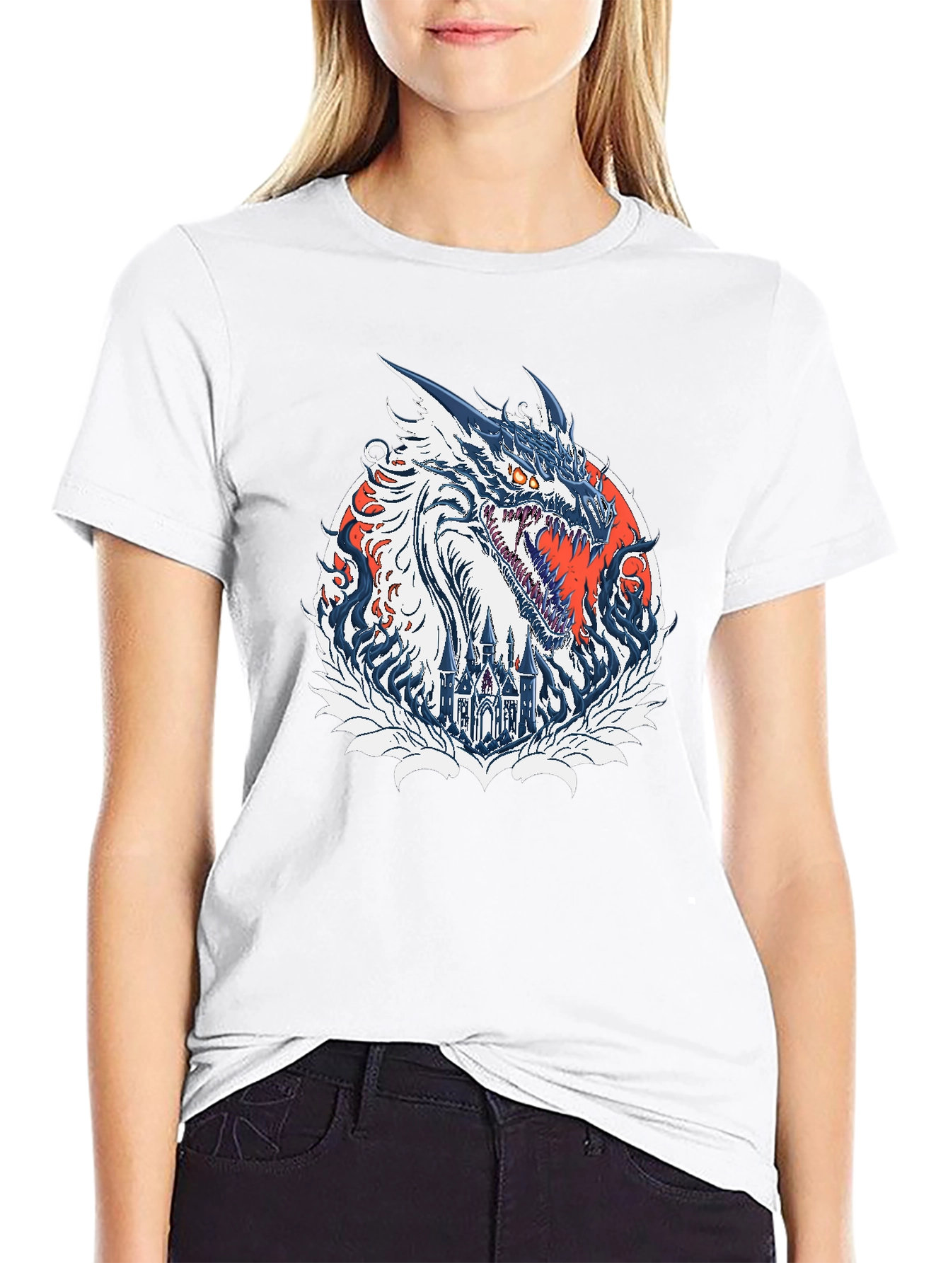 Dragon Castle Graphic Print Black T-Shirt