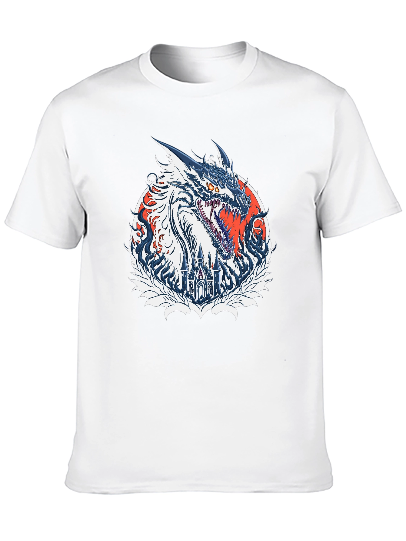 Dragon Castle Graphic Print Black T-Shirt