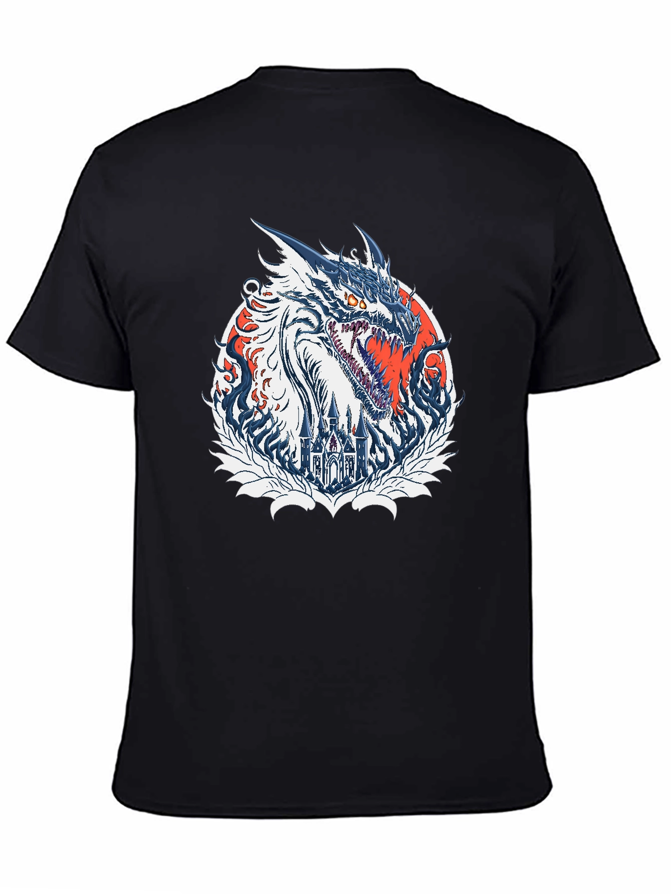 Dragon Castle Graphic Print Black T-Shirt