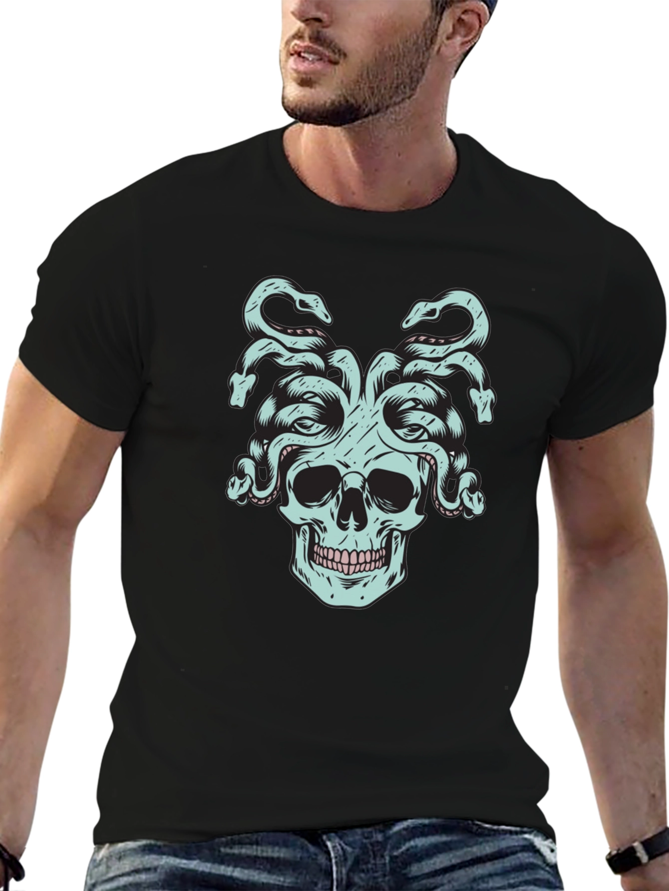 Medusa Skull Graphic Tee - Black