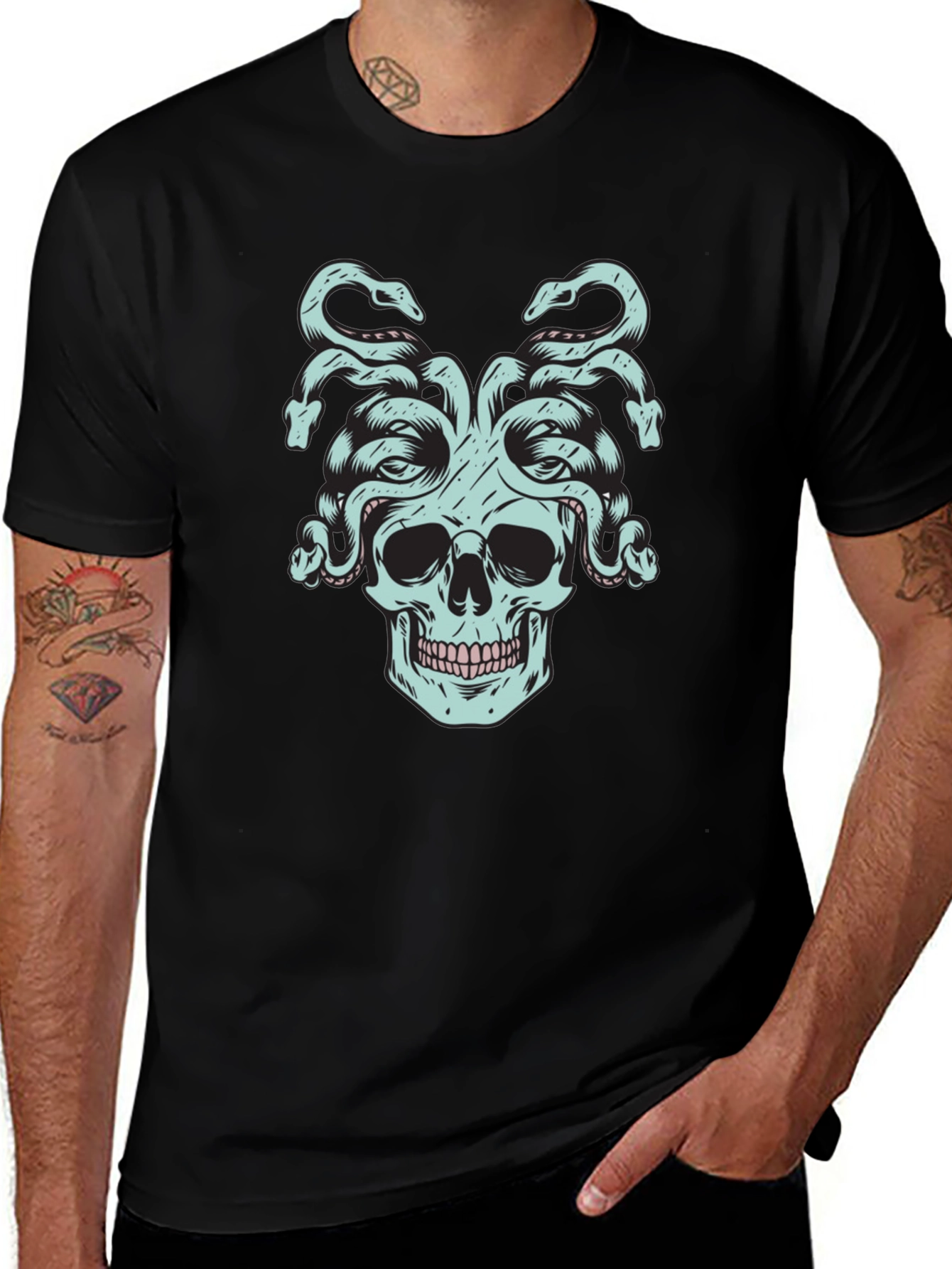 Medusa Skull Graphic Tee - Black