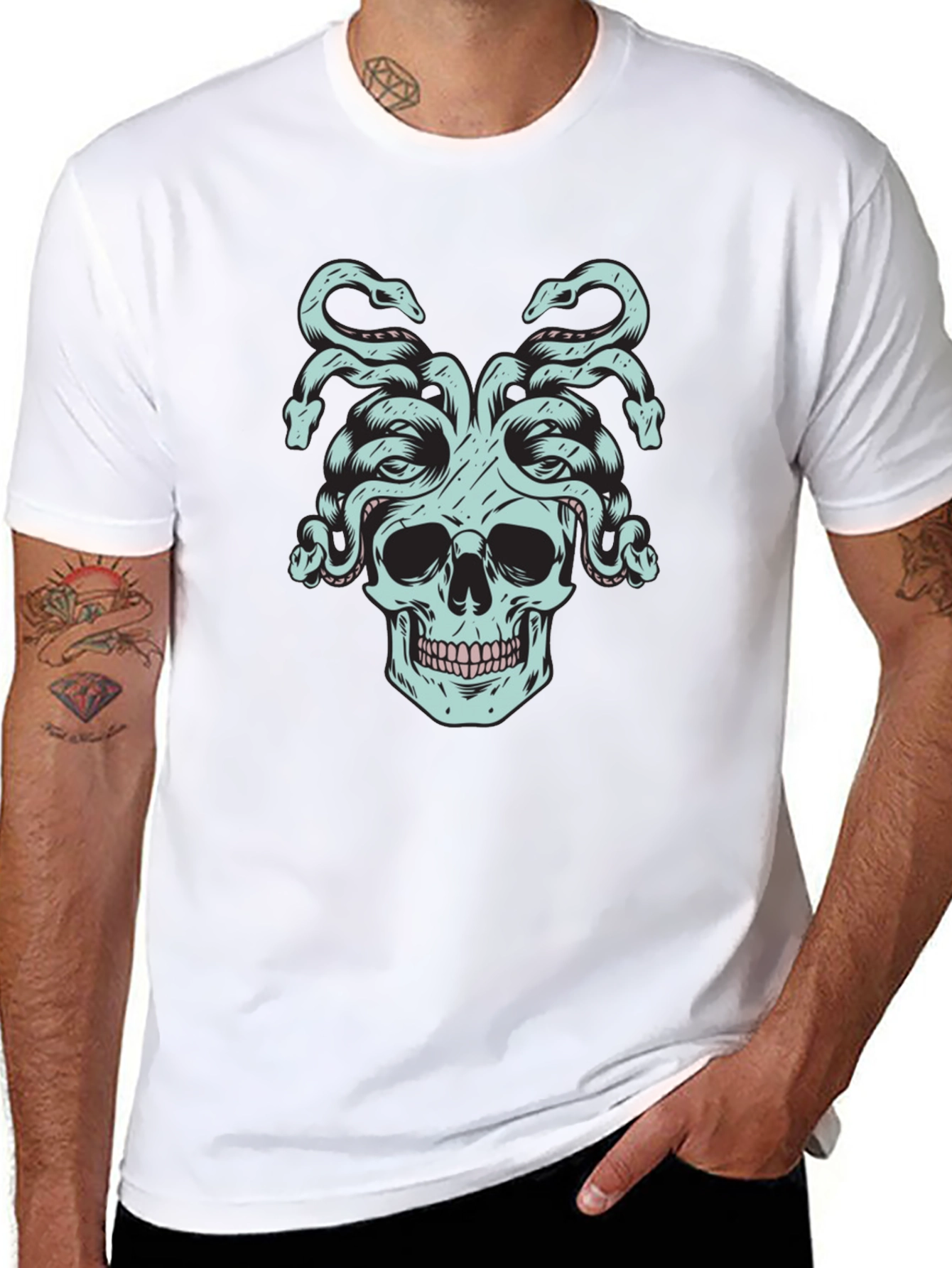 Medusa Skull Graphic Tee - Black