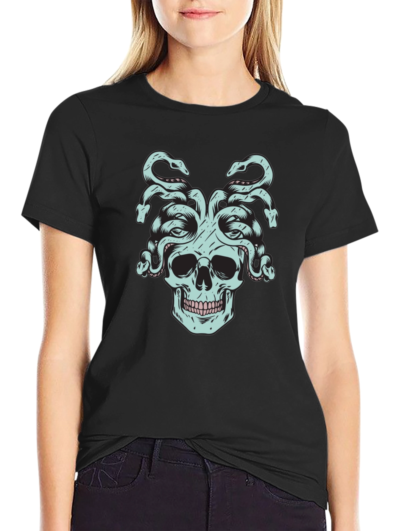 Medusa Skull Graphic Tee - Black
