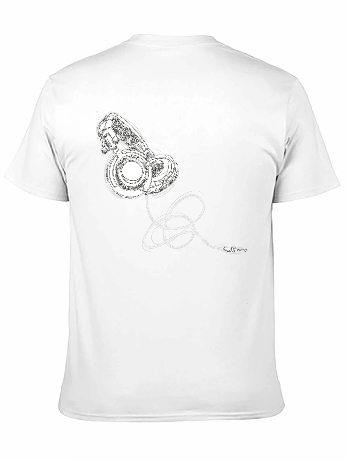 Black T-Shirt with Headphone Graphic Print