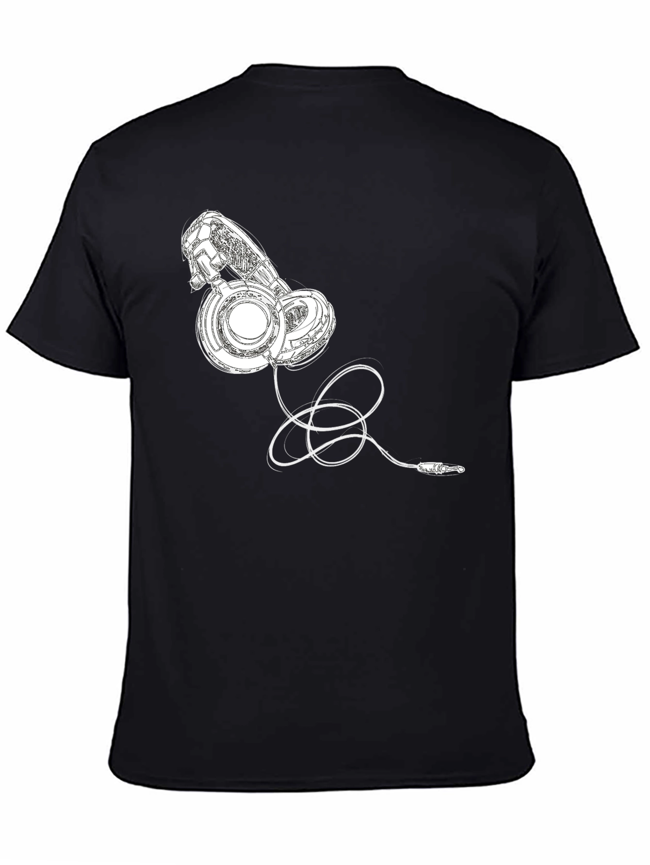 Black T-Shirt with Headphone Graphic Print