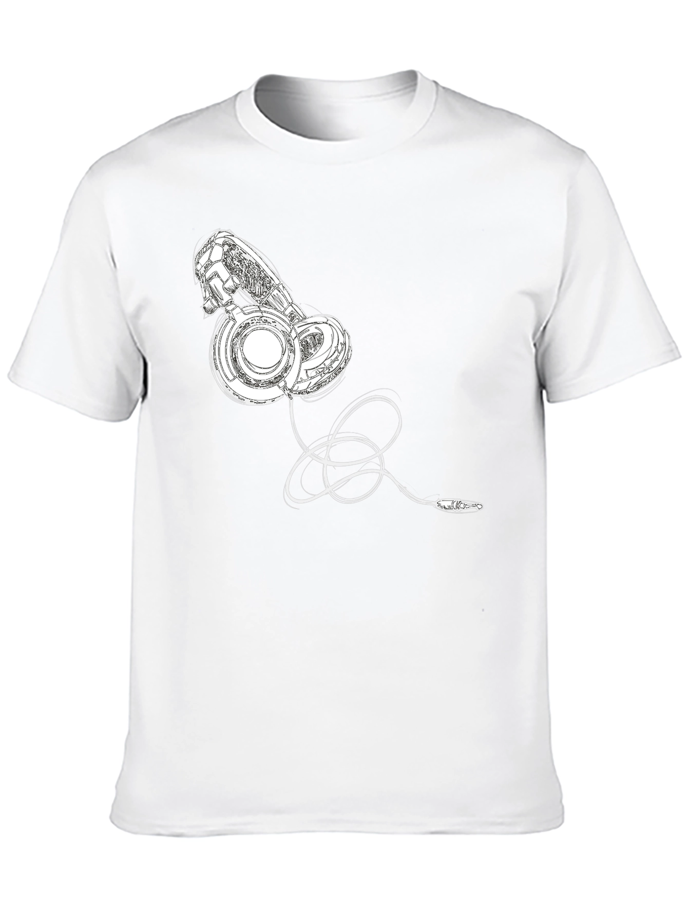 Black T-Shirt with Headphone Graphic Print