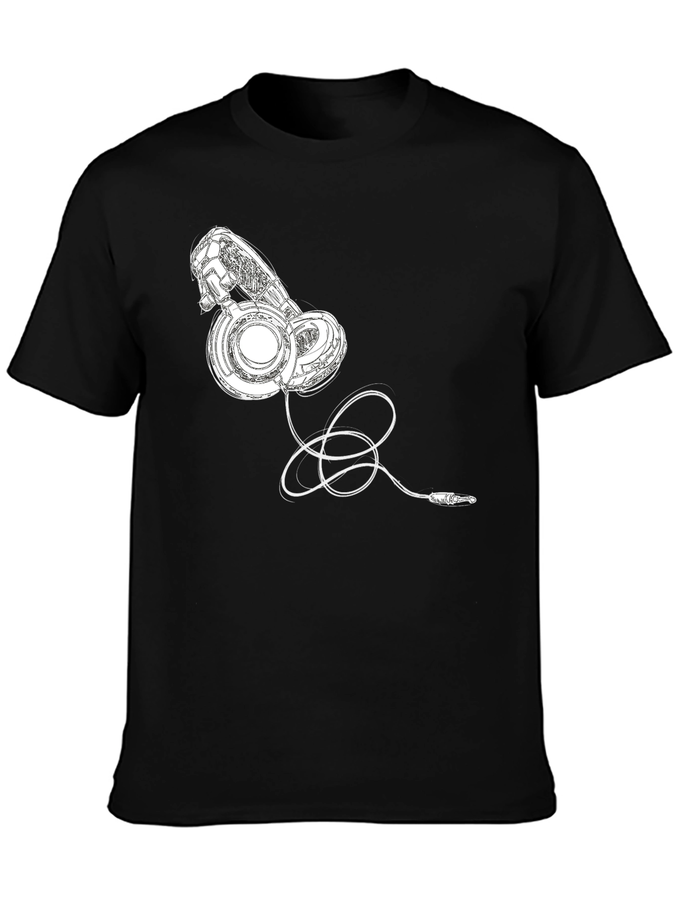 Black T-Shirt with Headphone Graphic Print