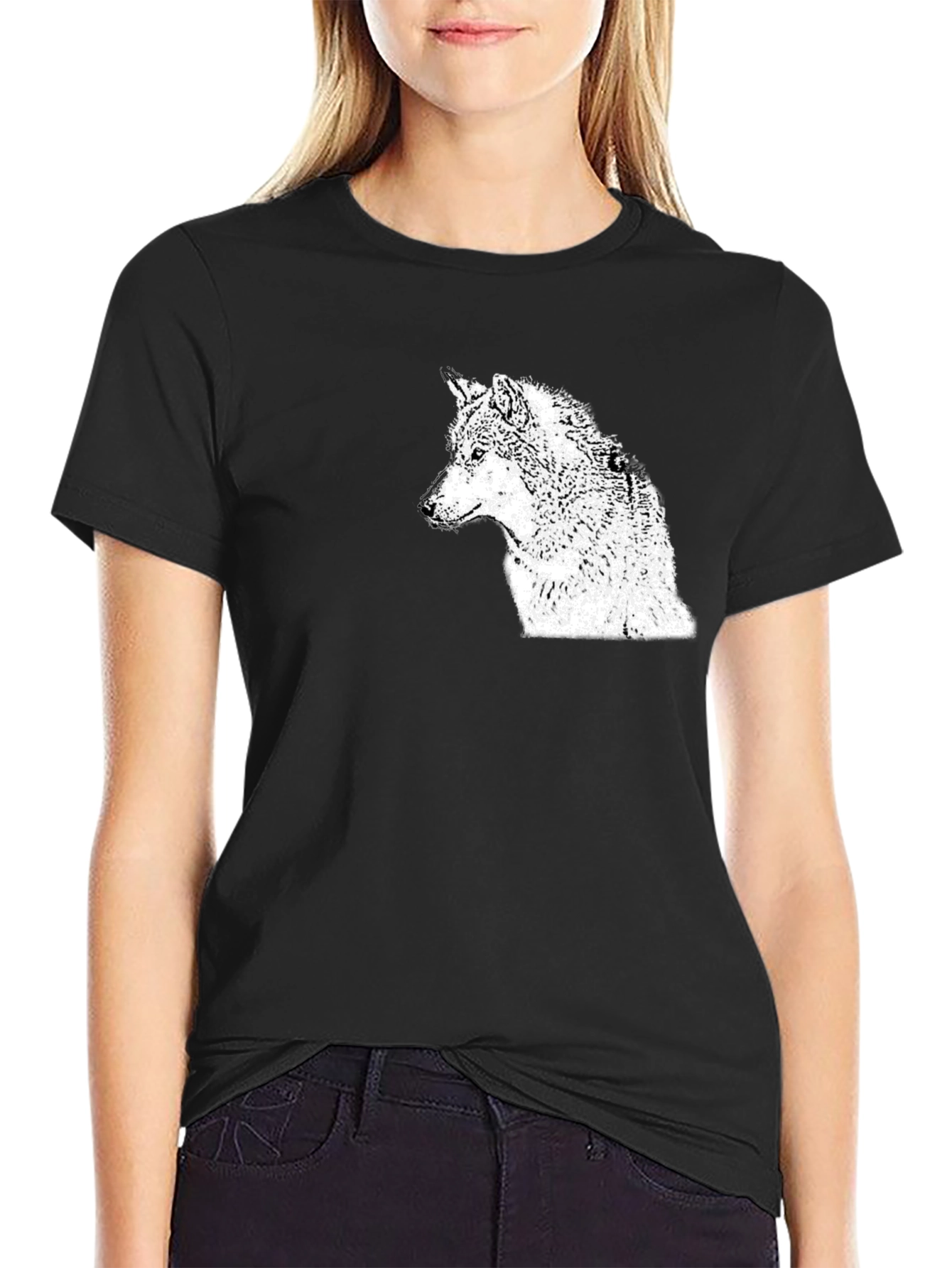 Wolf Graphic Print Crew Neck T-Shirt