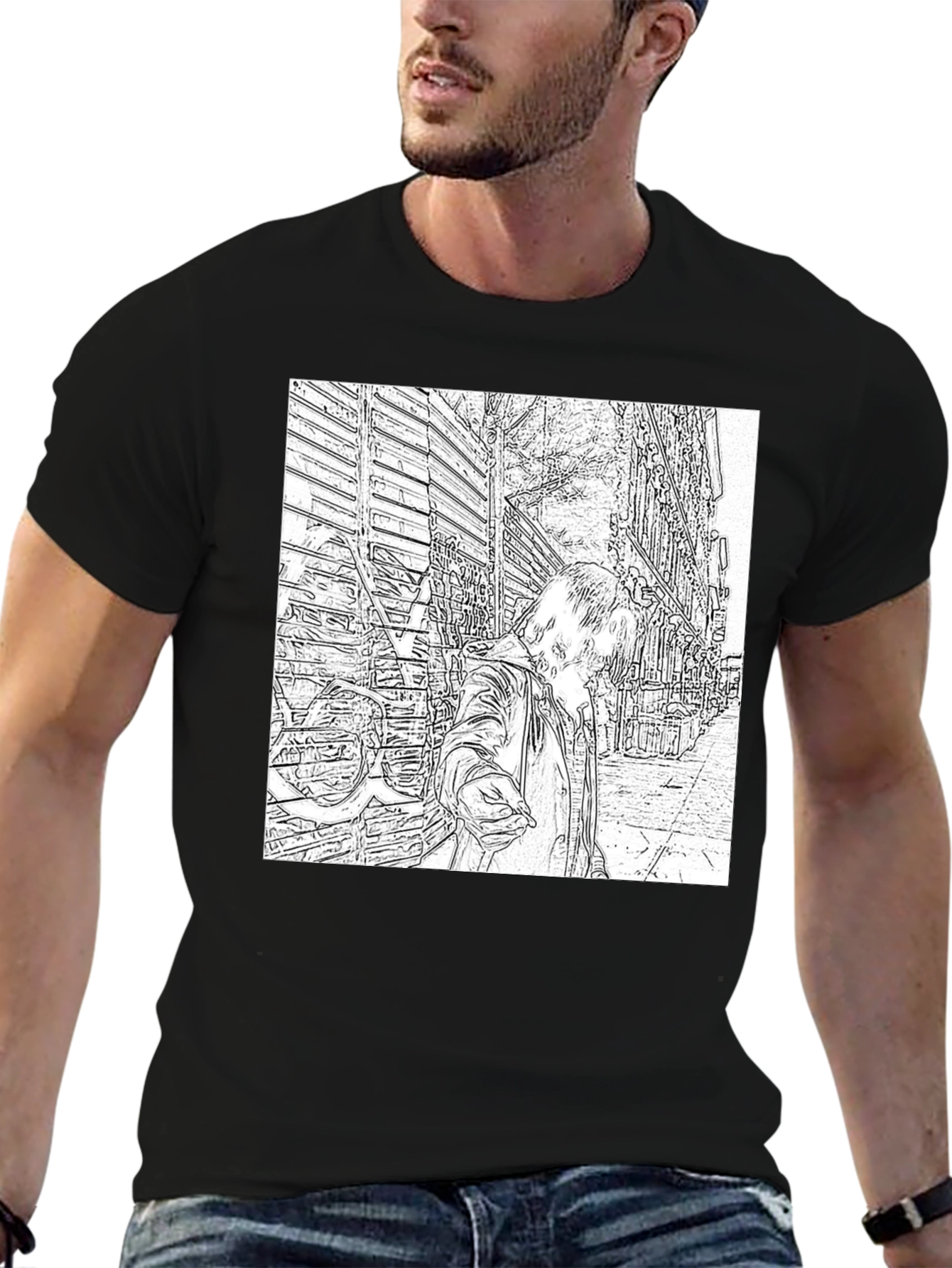 Urban Sketch Graphic Tee - Black