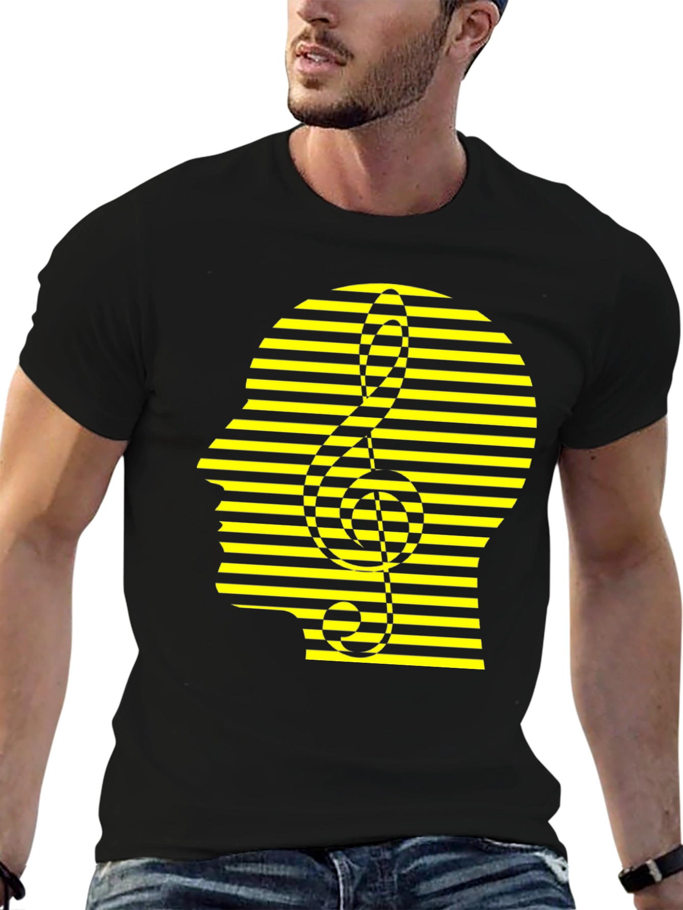 Stripped Head Music Note Graphic Tee
