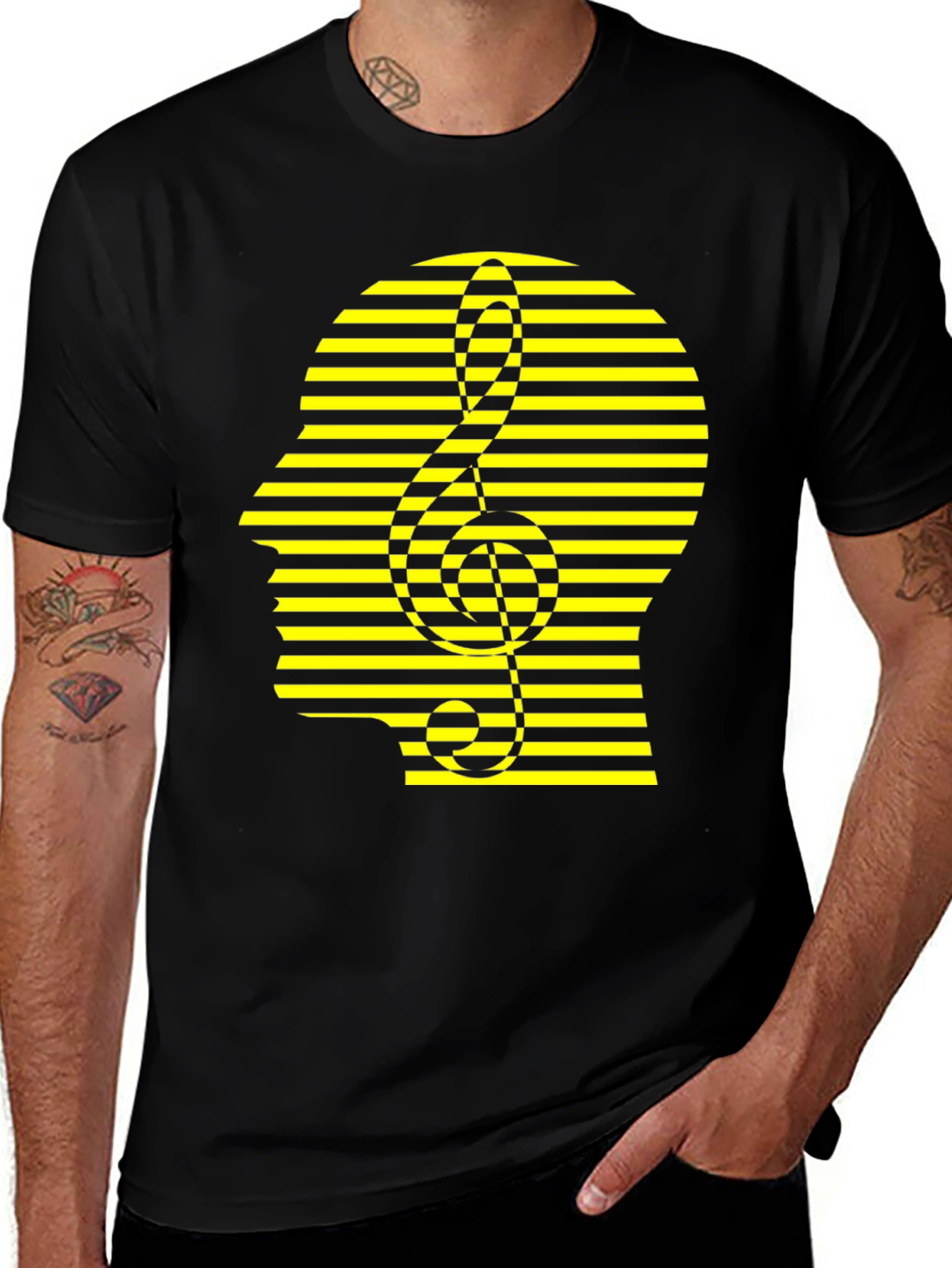 Stripped Head Music Note Graphic Tee