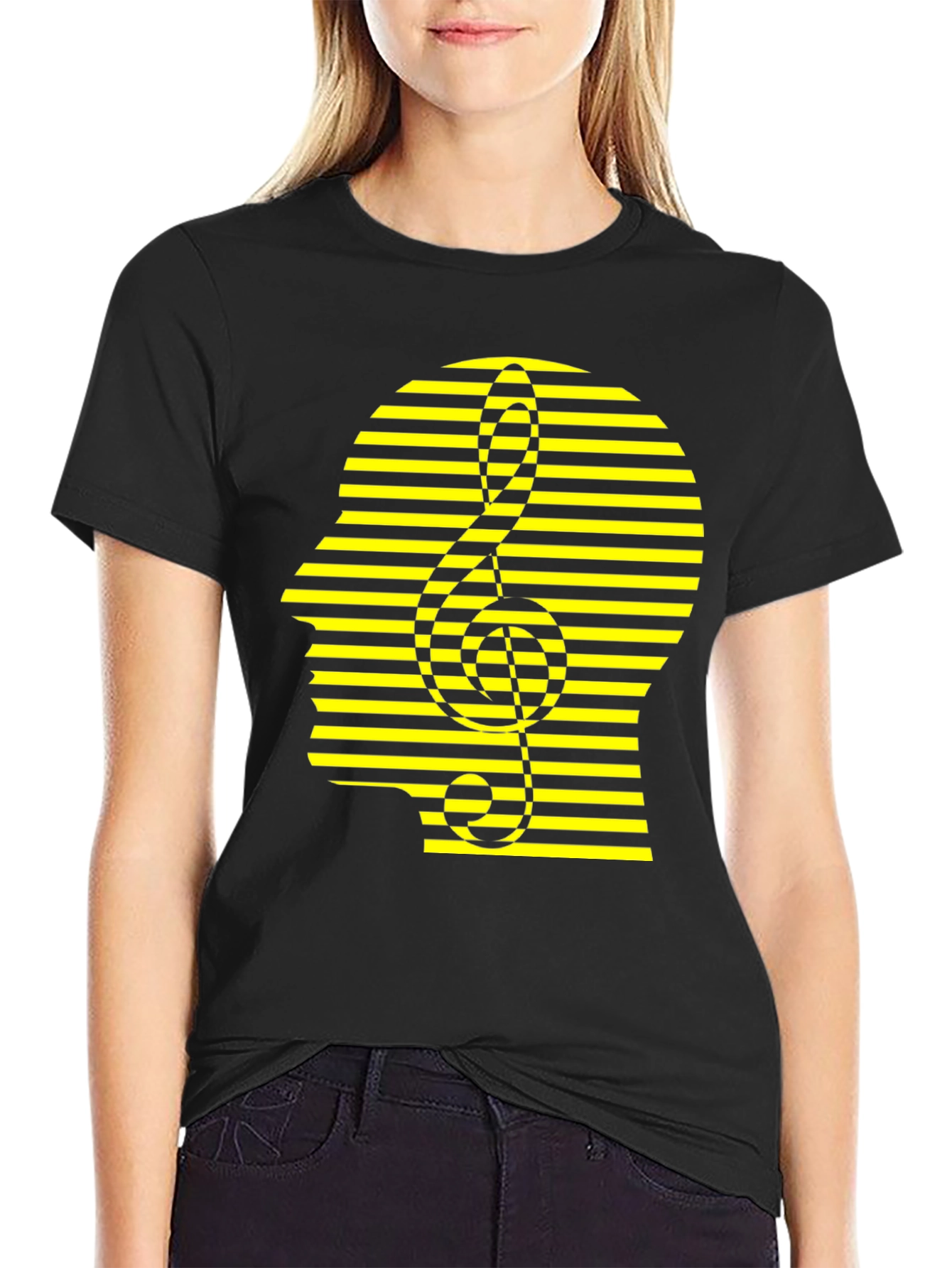 Stripped Head Music Note Graphic Tee