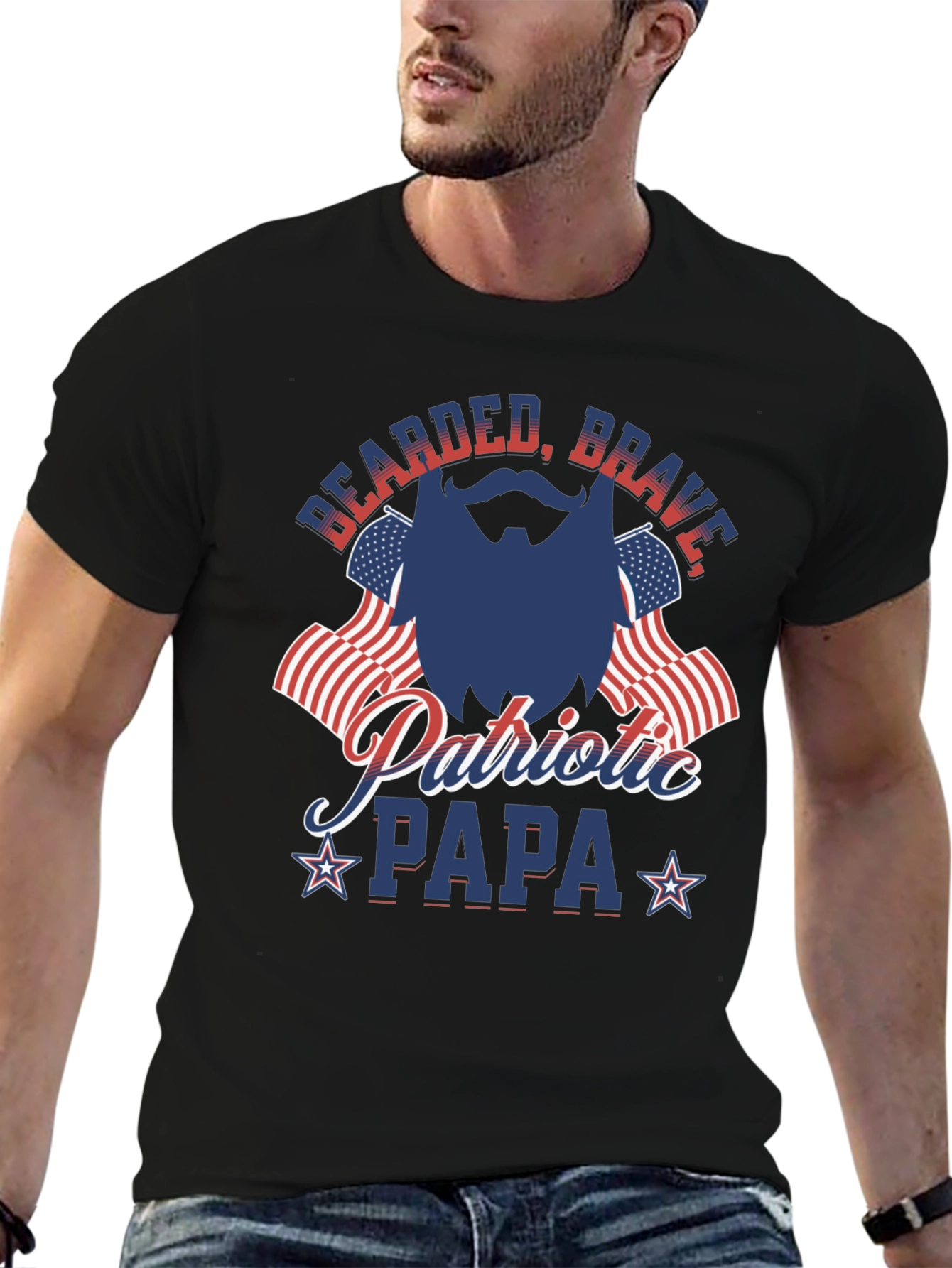 Bearded Brave Patriotic Papa T-Shirt