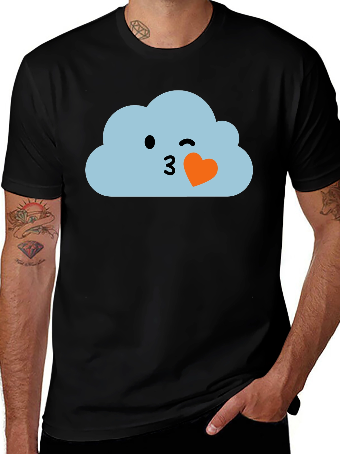 Cute Cloud Emoji Black T-Shirt