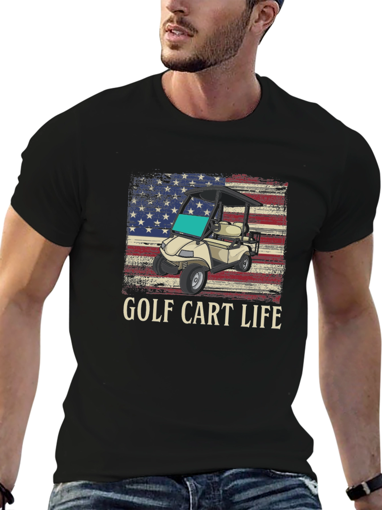 Golf Cart Life Tee - American Flag Graphic T-Shirt