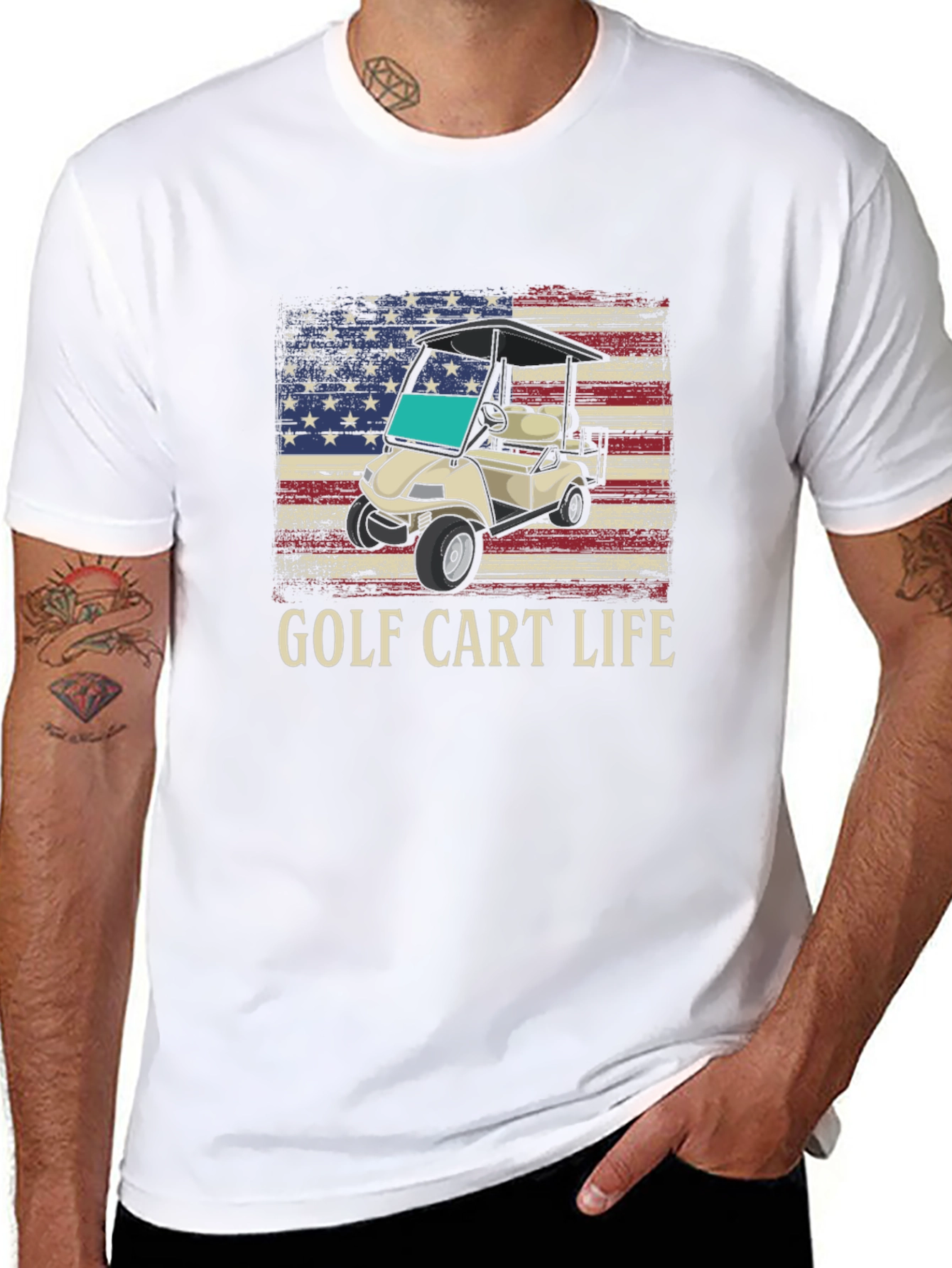 Golf Cart Life Tee - American Flag Graphic T-Shirt