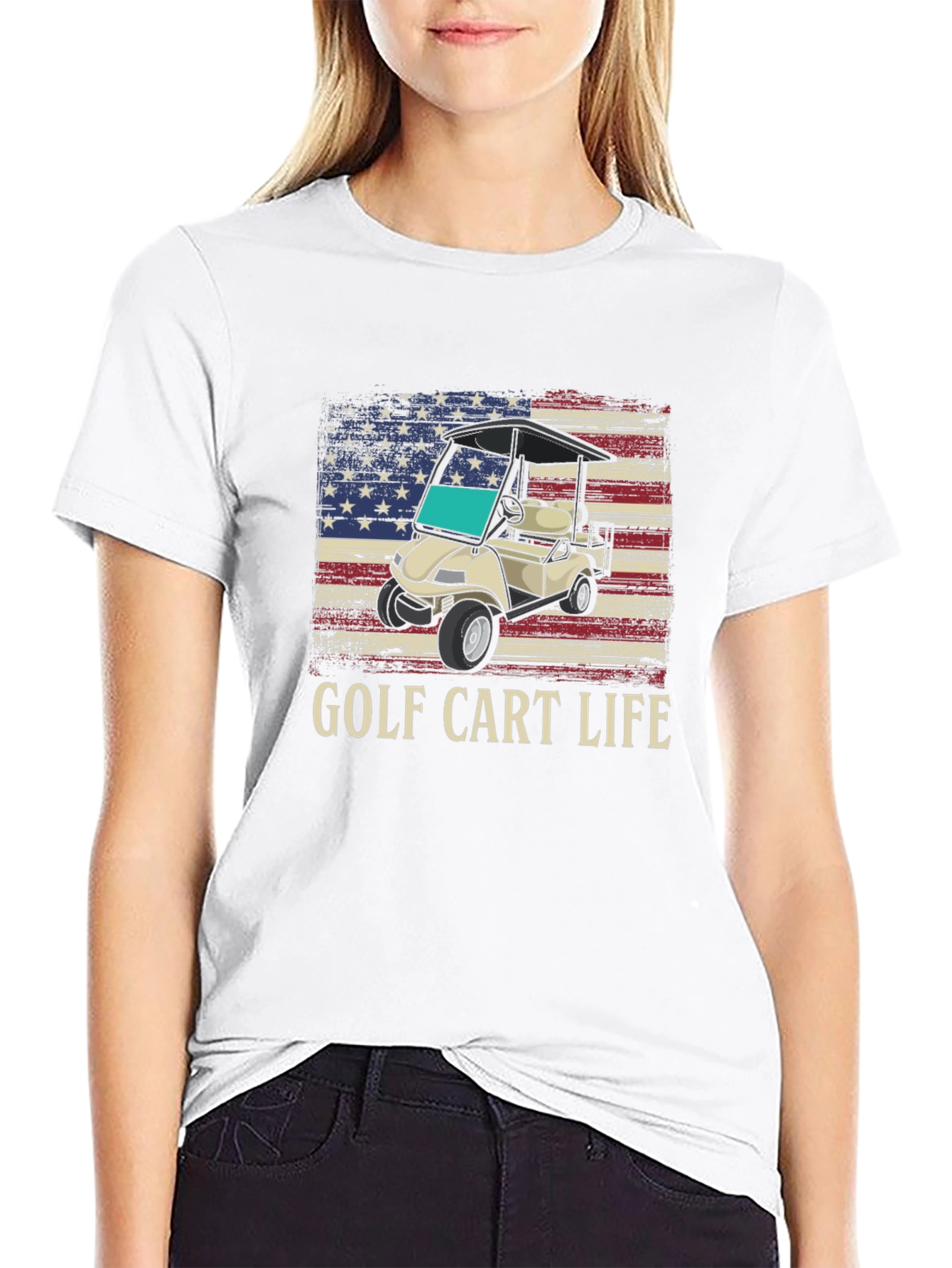 Golf Cart Life Tee - American Flag Graphic T-Shirt