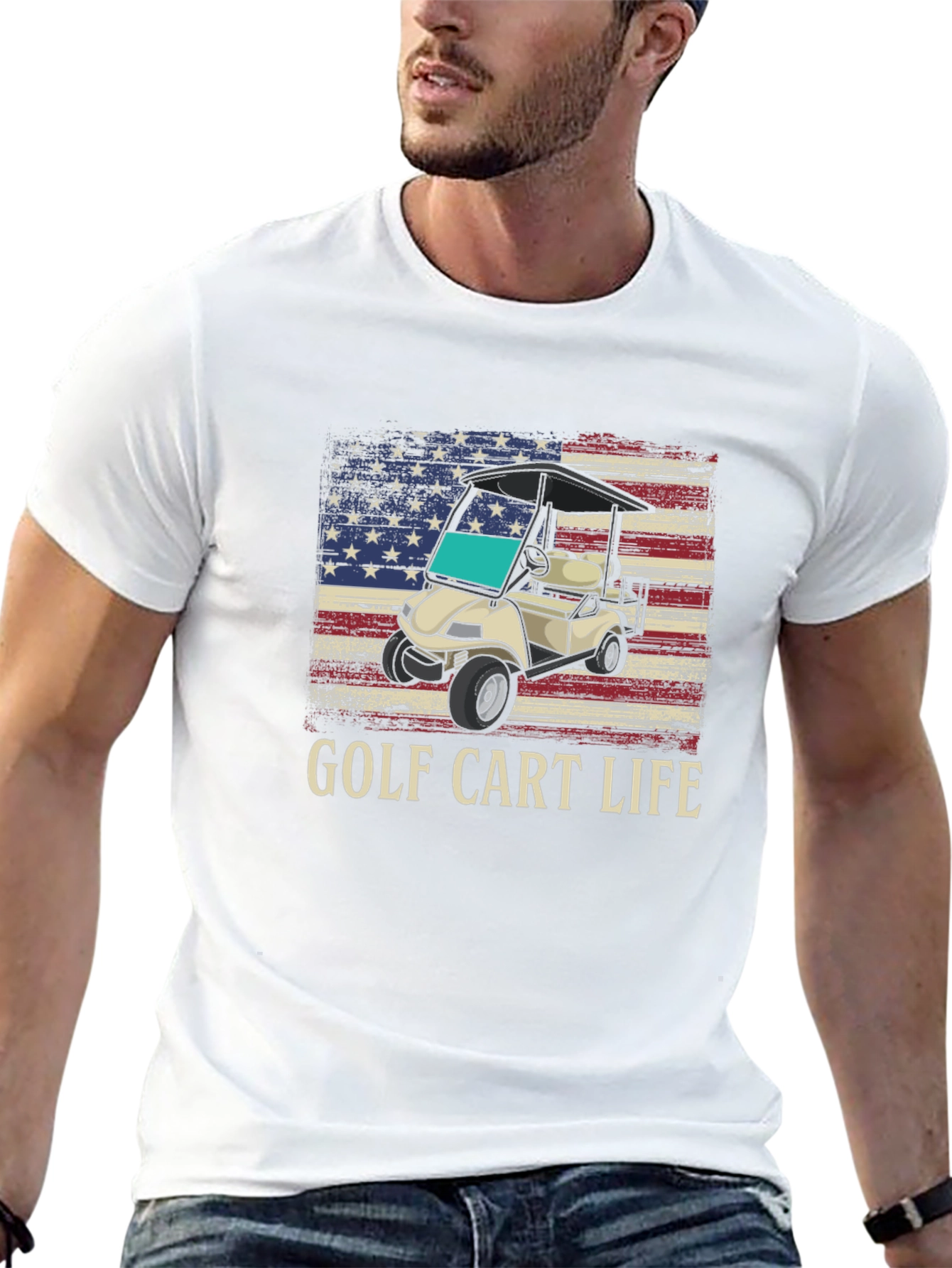 Golf Cart Life Tee - American Flag Graphic T-Shirt