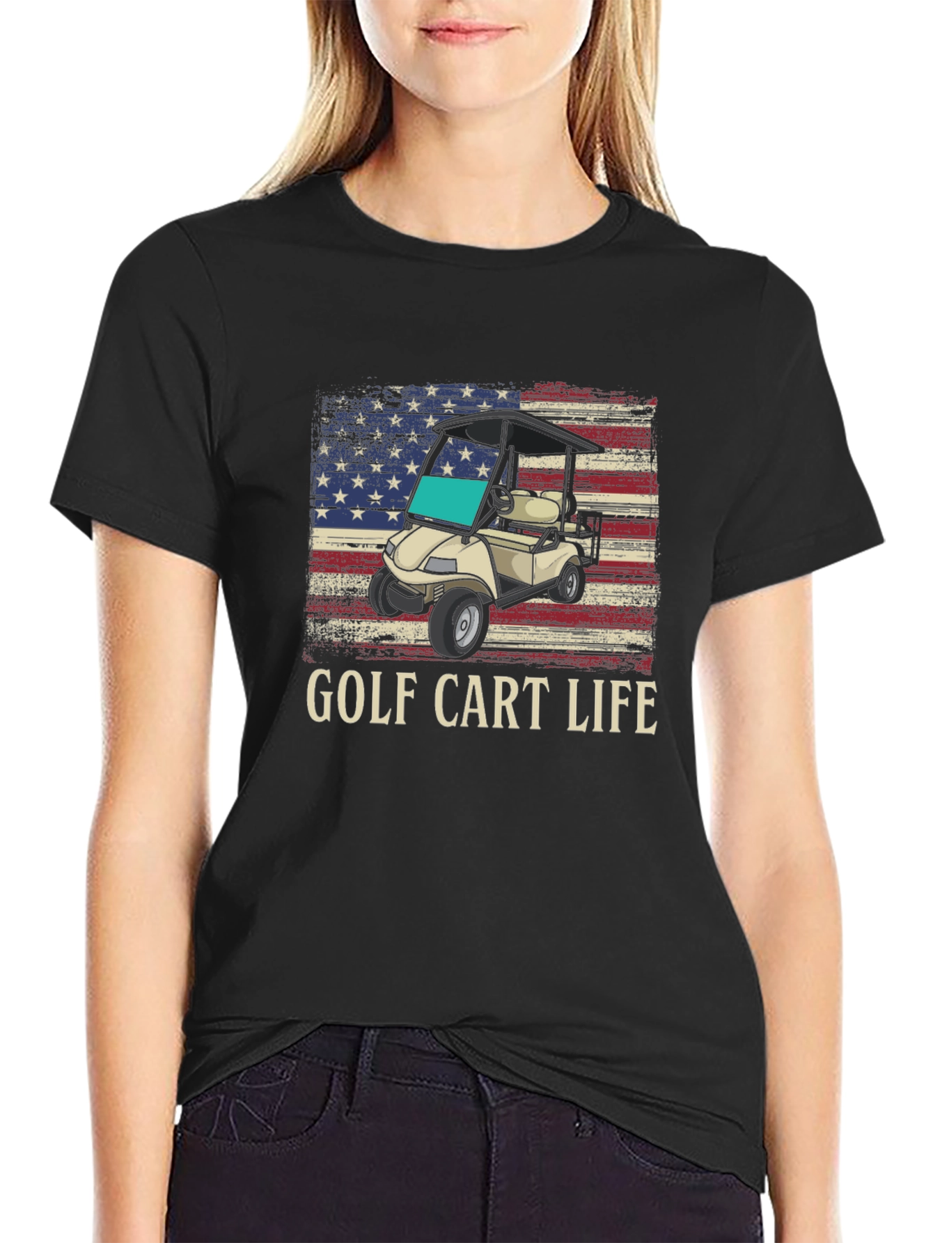 Golf Cart Life Tee - American Flag Graphic T-Shirt