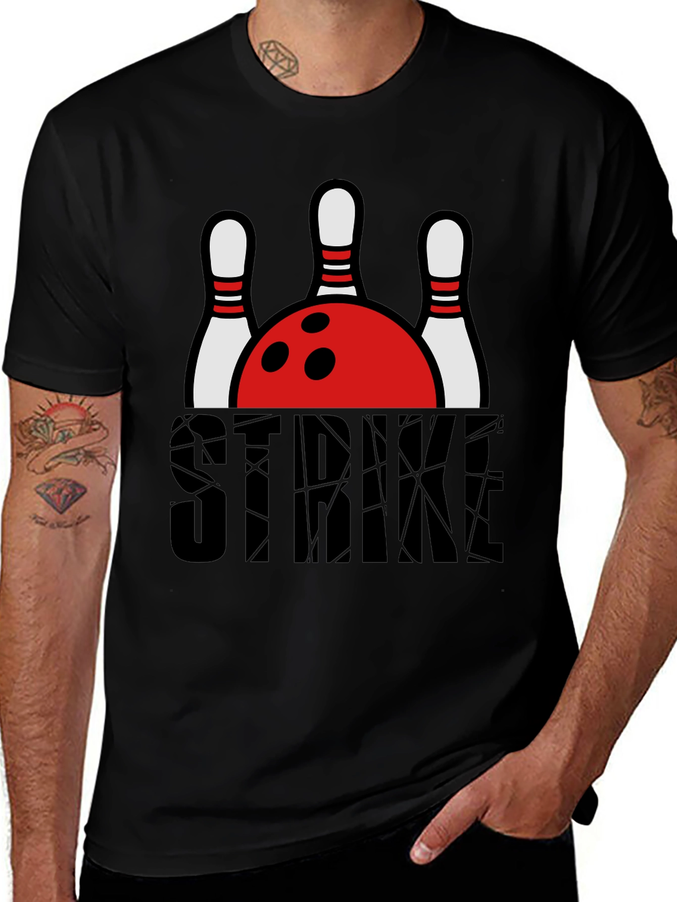 Strike Bowling T-Shirt - Black Graphic Tee