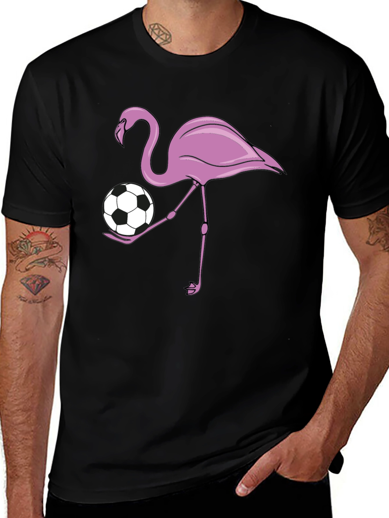Flamingo Soccer Ball Graphic T-Shirt