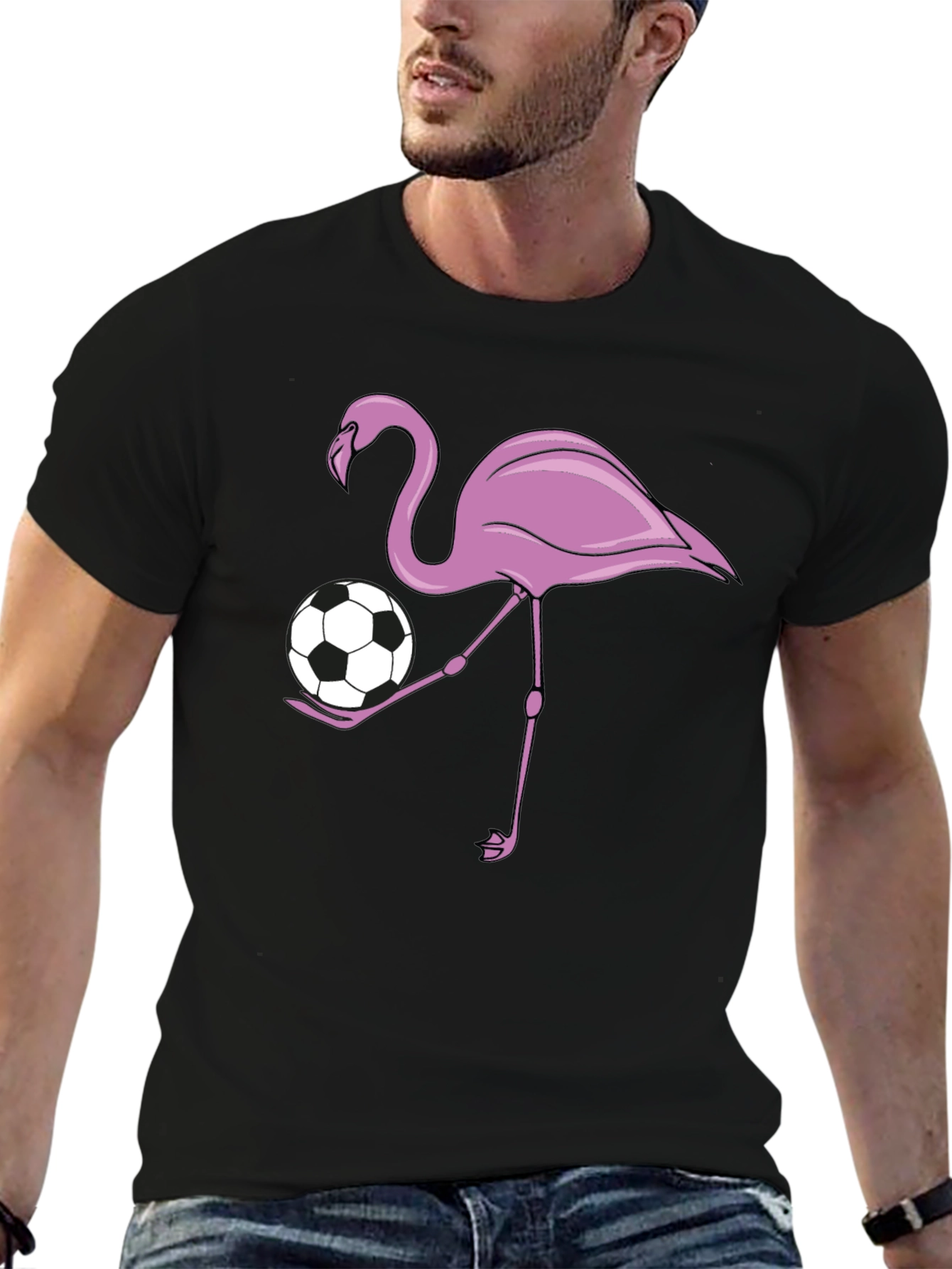 Flamingo Soccer Ball Graphic T-Shirt