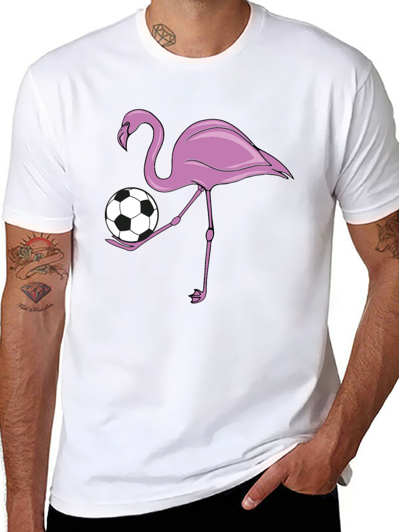 Flamingo Soccer Ball Graphic T-Shirt