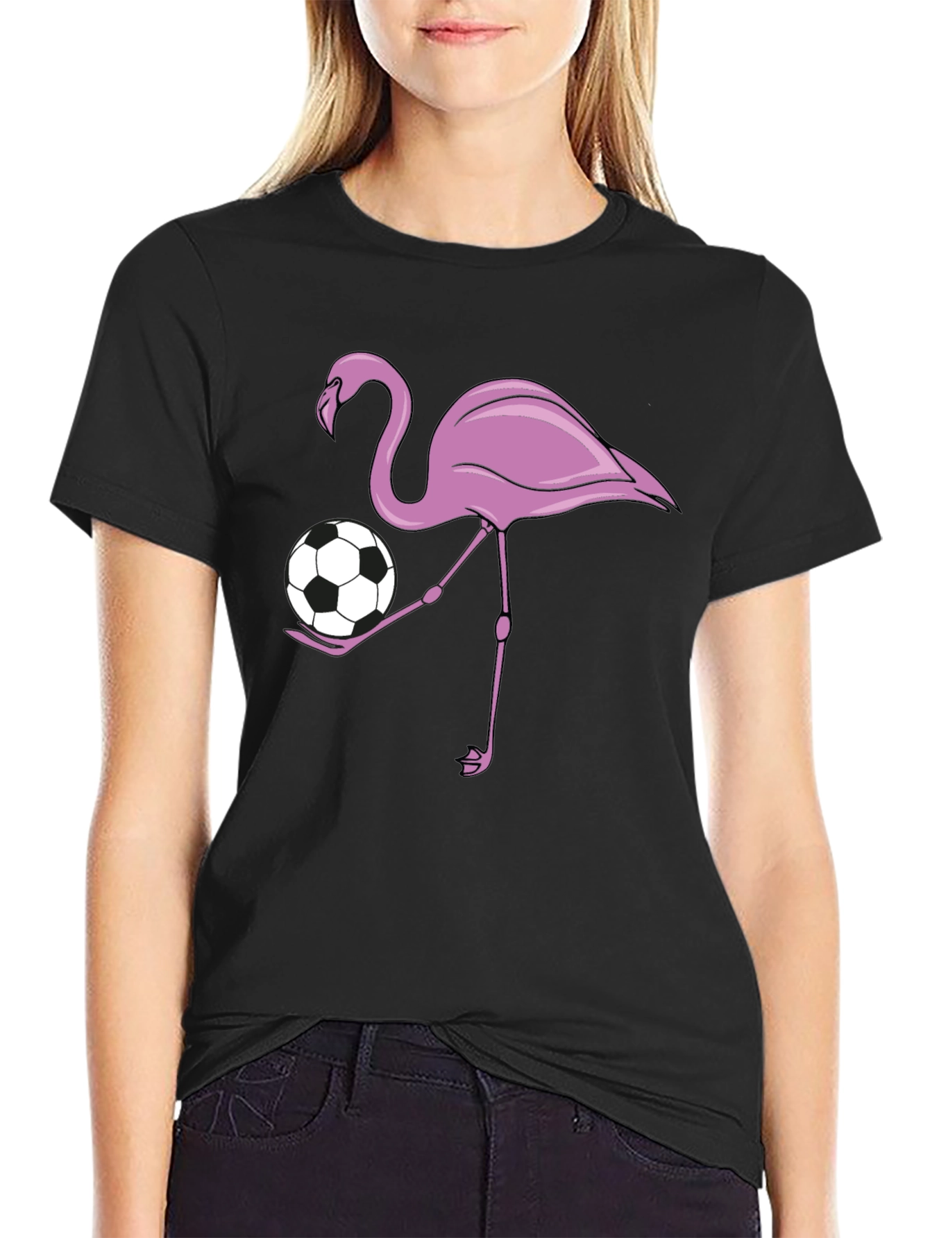 Flamingo Soccer Ball Graphic T-Shirt