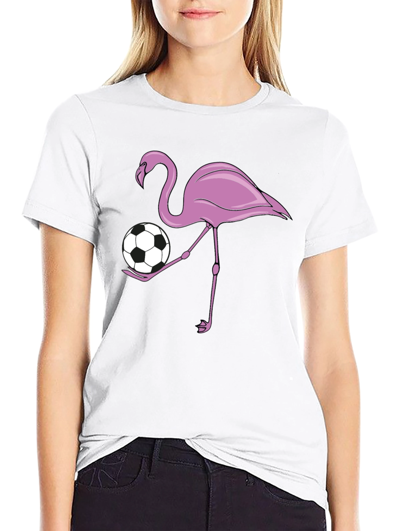 Flamingo Soccer Ball Graphic T-Shirt