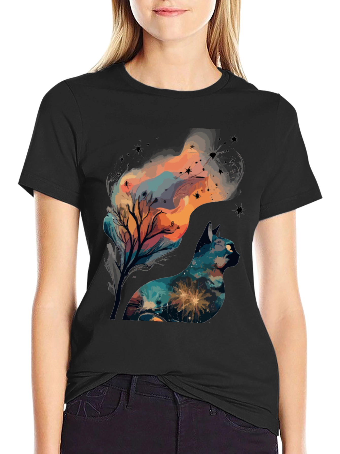 Mystical Cat T-Shirt: Stargazer Design