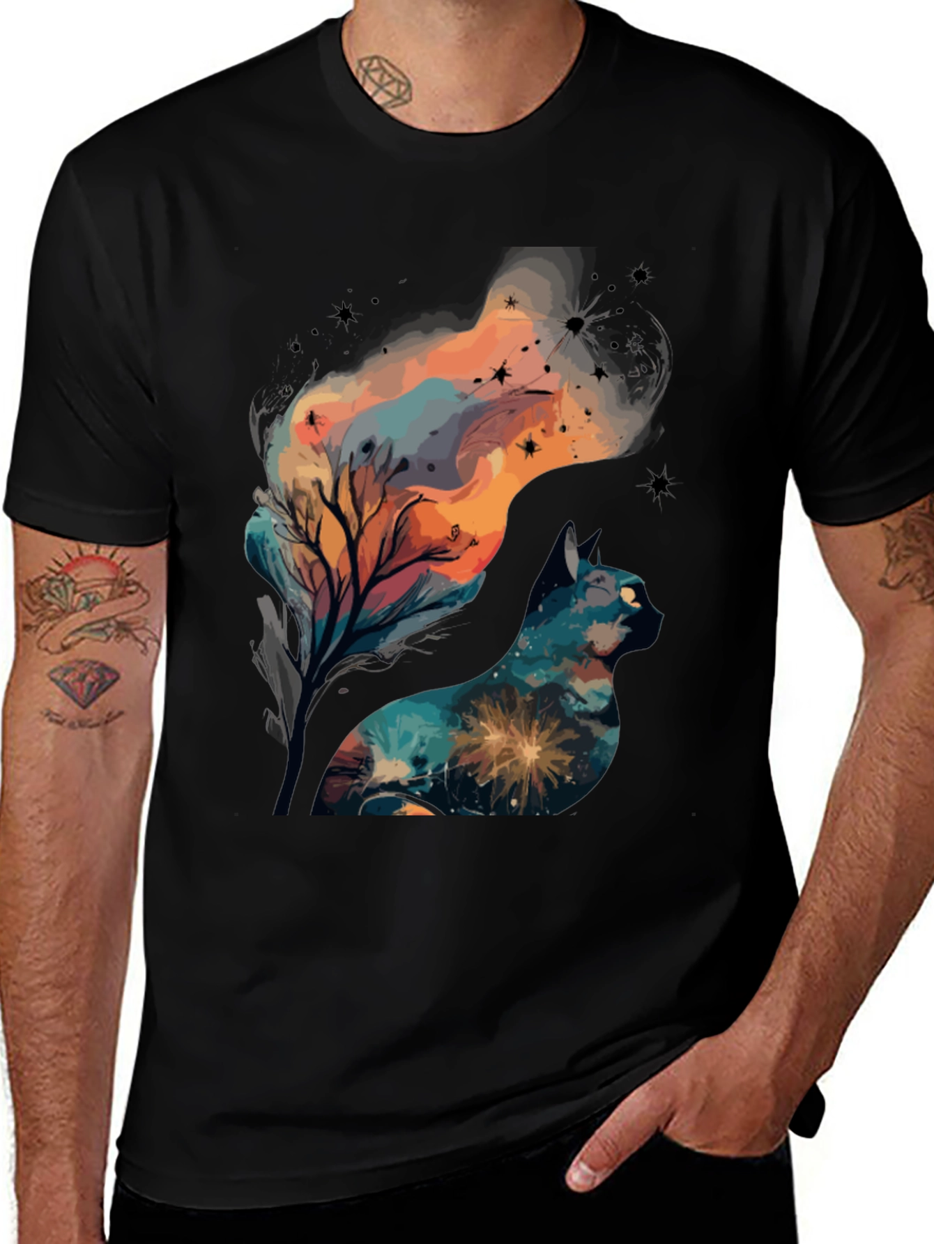 Mystical Cat T-Shirt: Stargazer Design