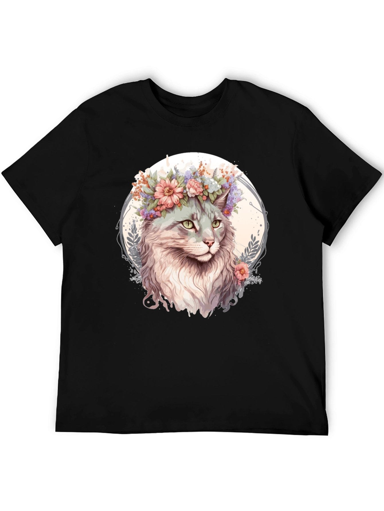 Cat with Flowers Graphic Tee