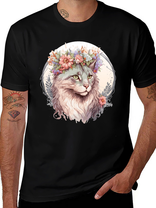 Cat with Flowers Graphic Tee