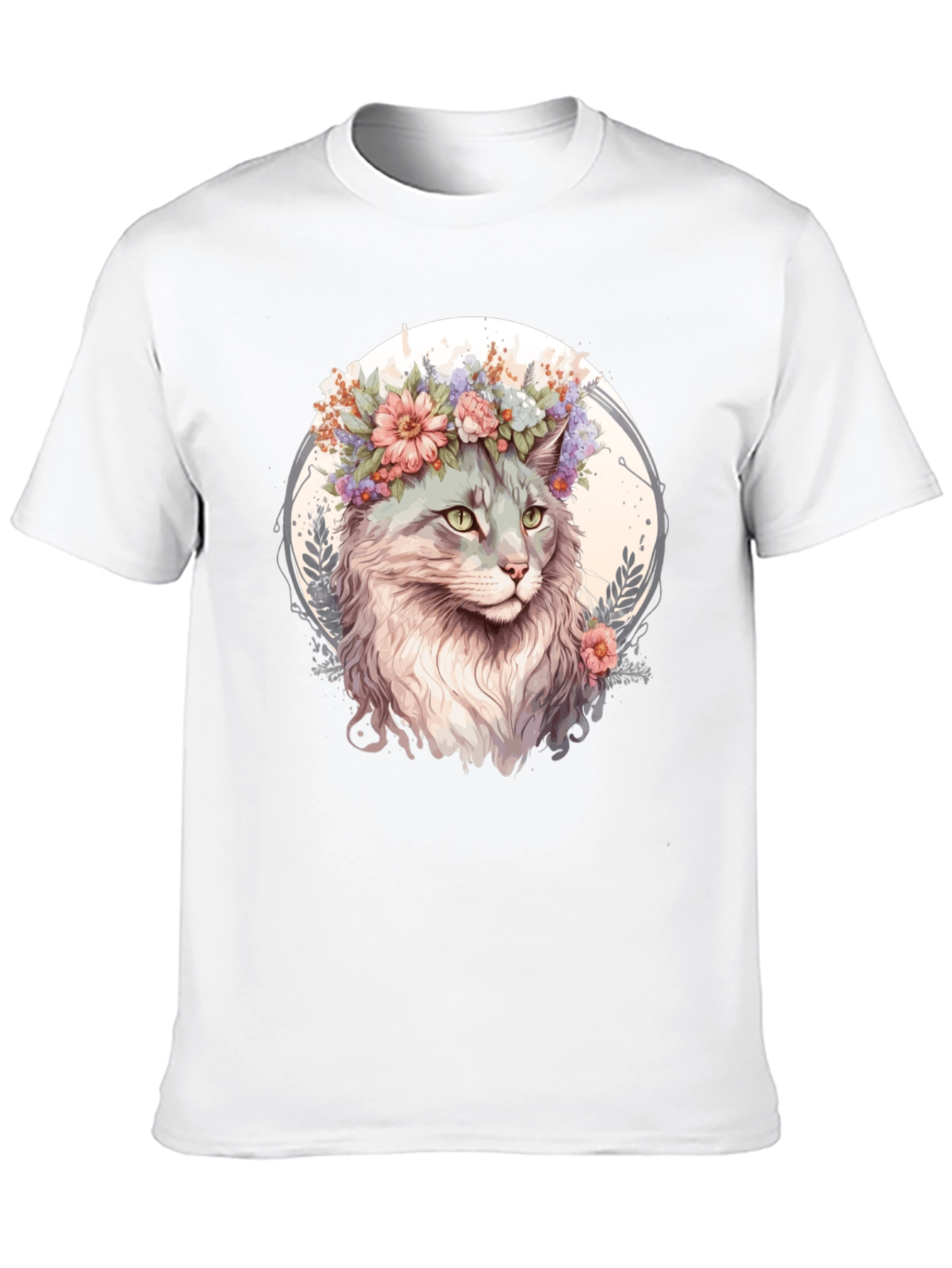 Cat with Flowers Graphic Tee