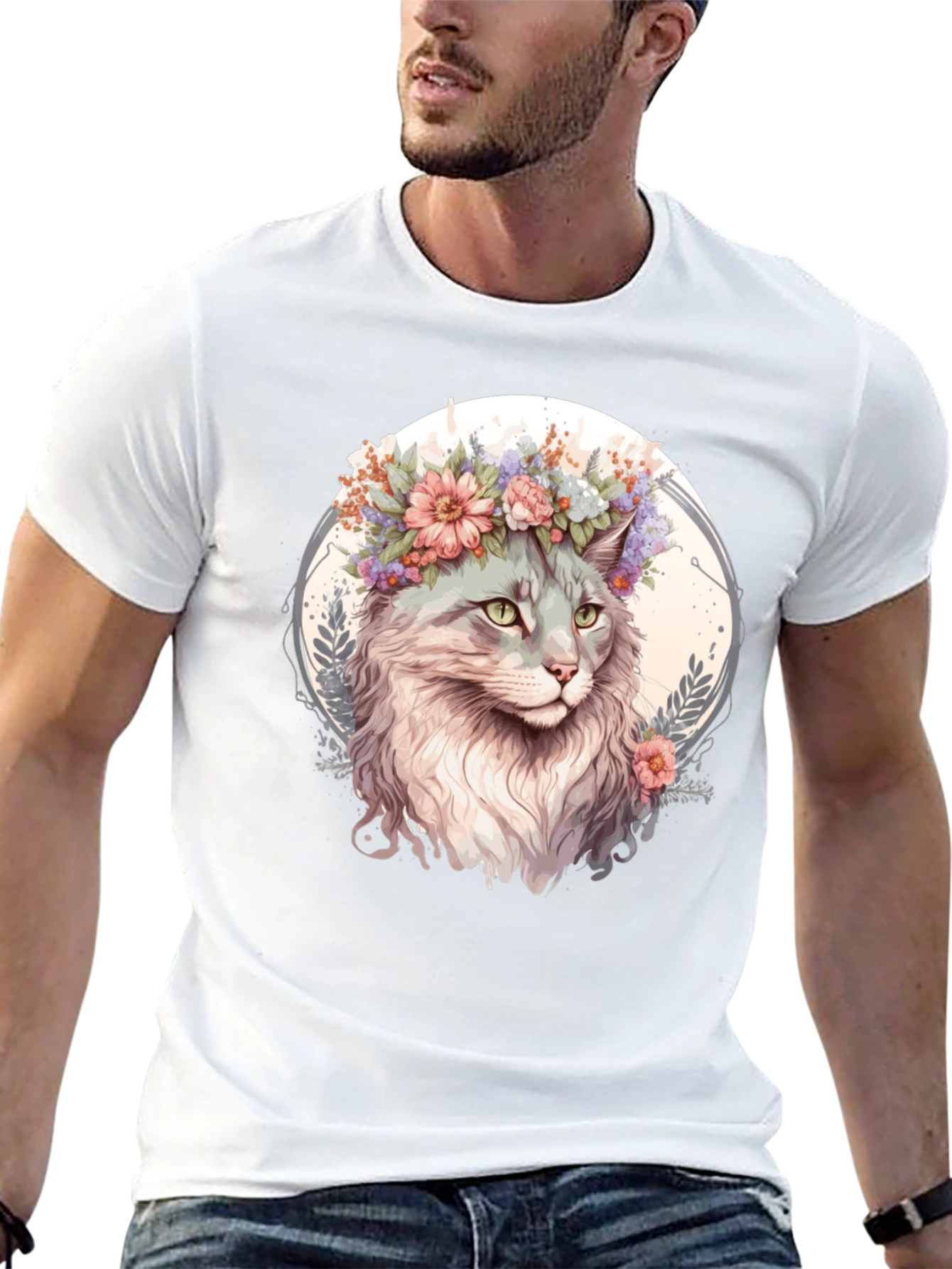 Cat with Flowers Graphic Tee