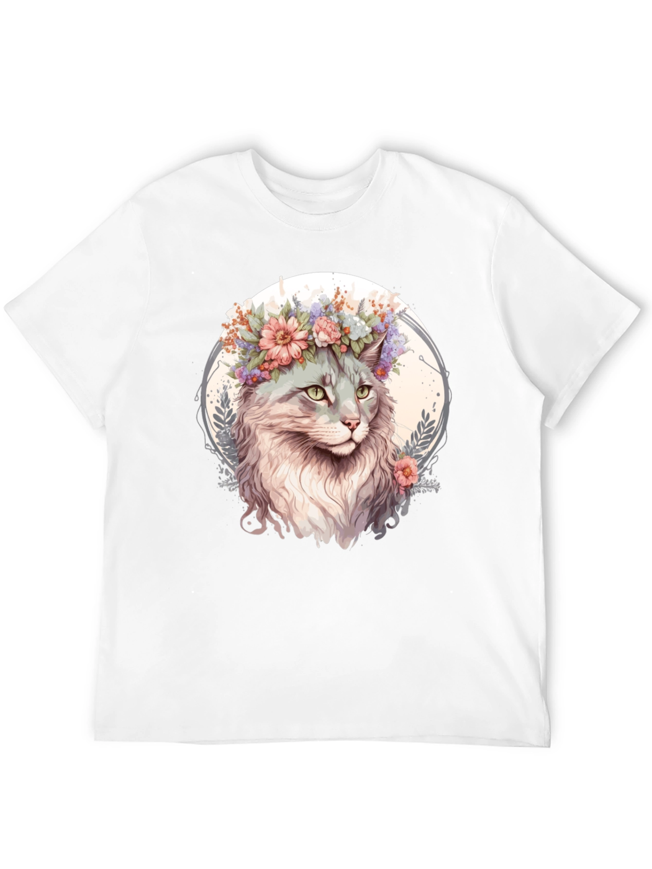 Cat with Flowers Graphic Tee