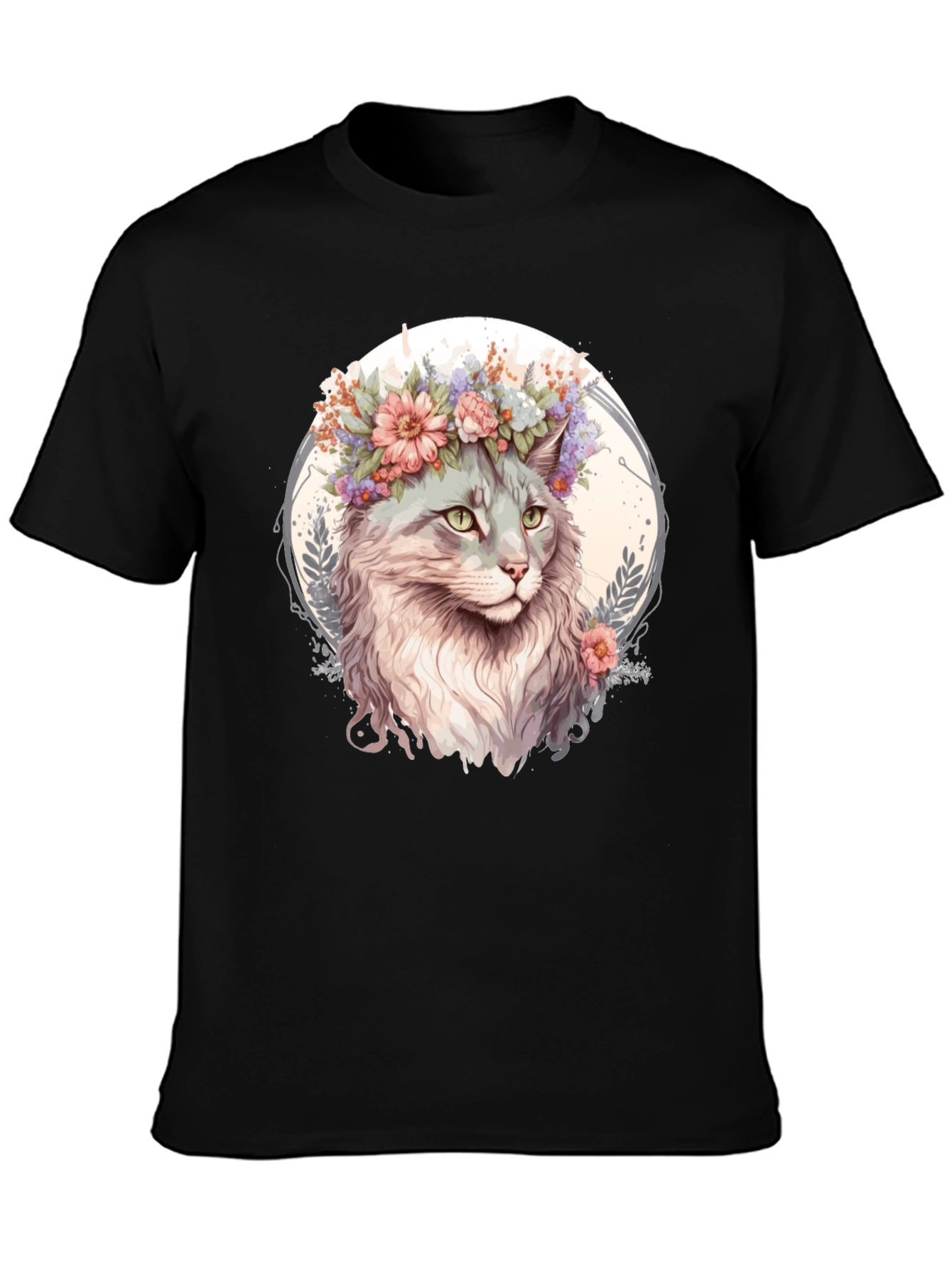Cat with Flowers Graphic Tee