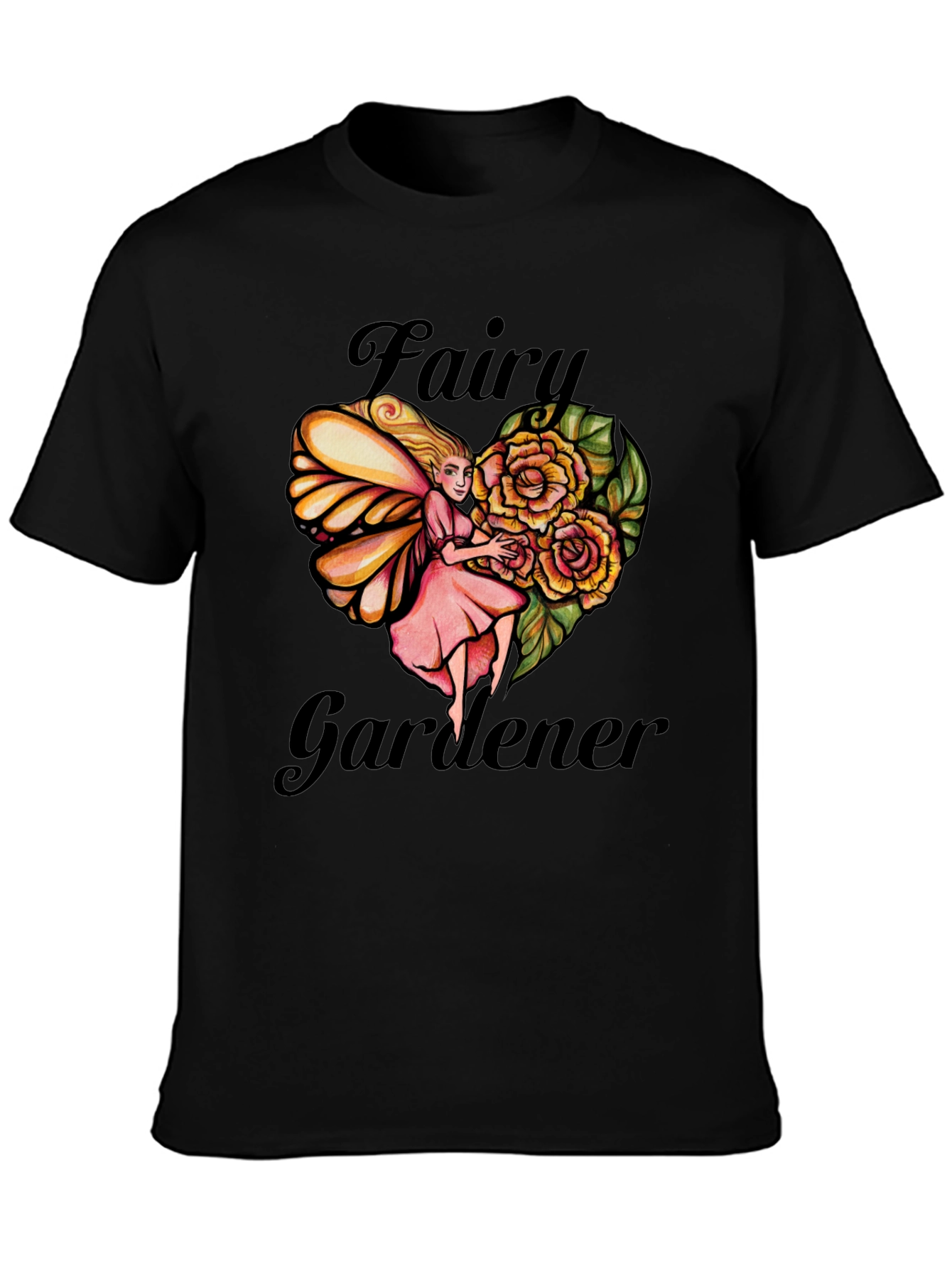 Fairy Gardener Graphic Tee - Black Cotton T-Shirt