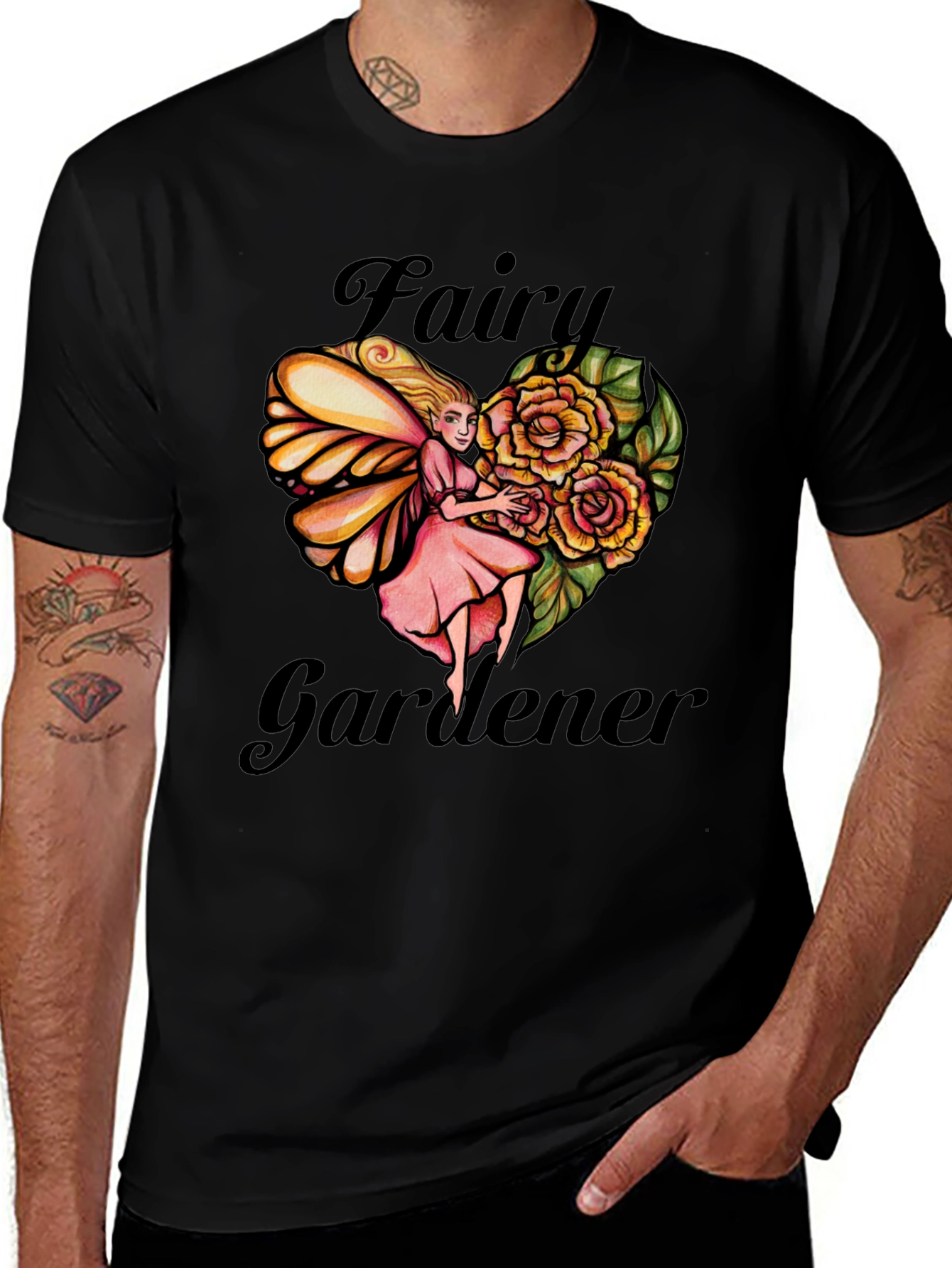 Fairy Gardener Graphic Tee - Black Cotton T-Shirt