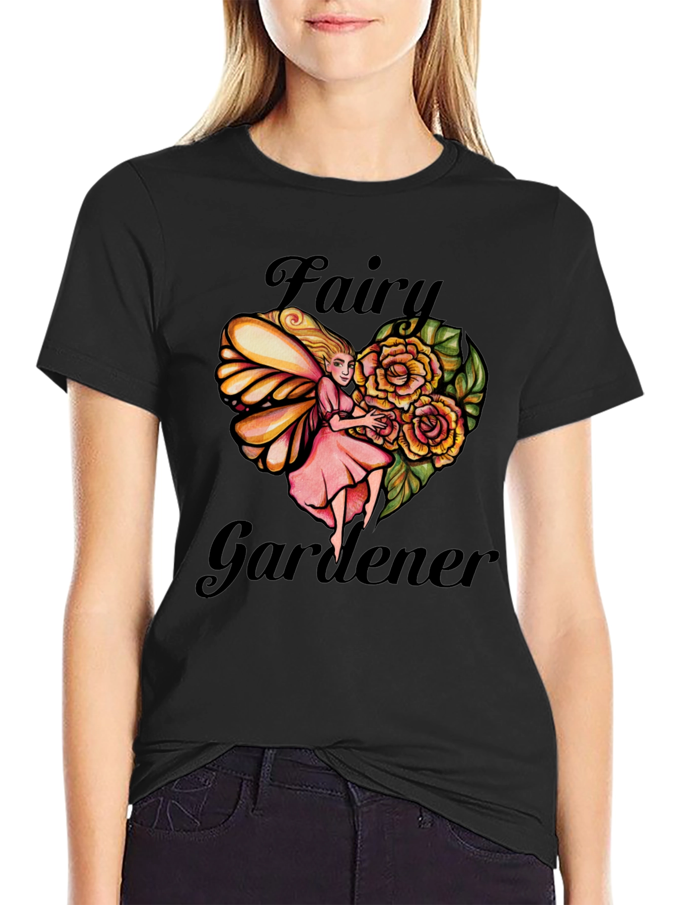 Fairy Gardener Graphic Tee - Black Cotton T-Shirt