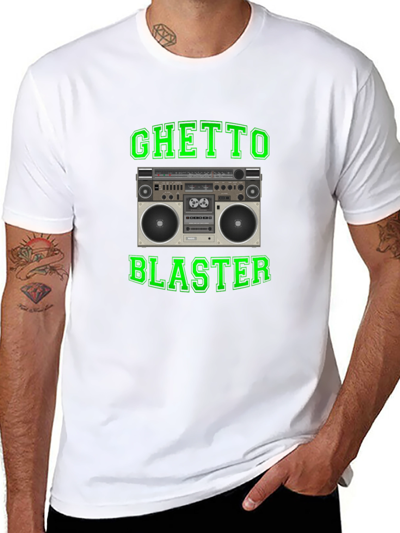 Ghetto Blaster Retro Boombox Graphic Tee - Black