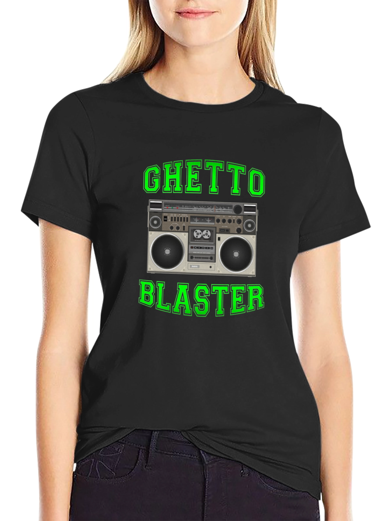 Ghetto Blaster Retro Boombox Graphic Tee - Black