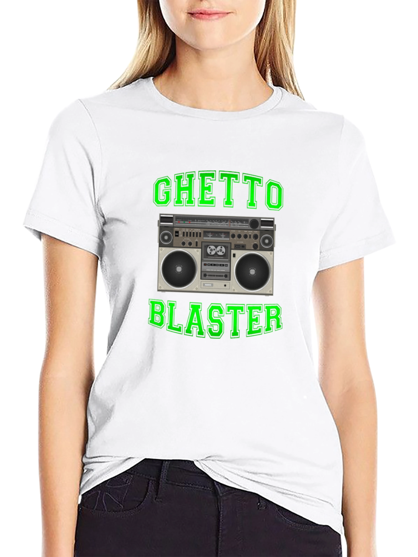 Ghetto Blaster Retro Boombox Graphic Tee - Black