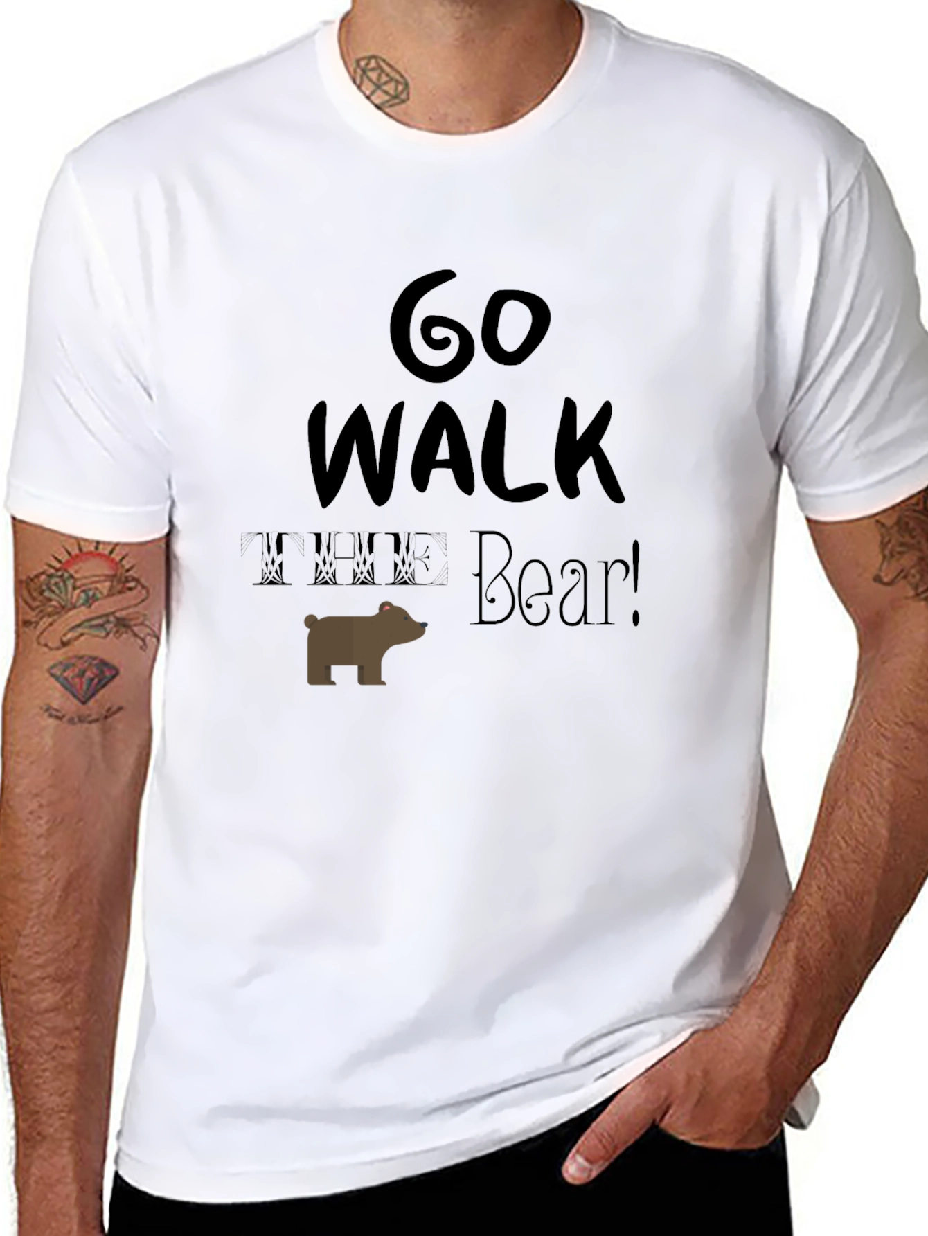 Go Walk Bear! Graphic Print Mens T-Shirt
