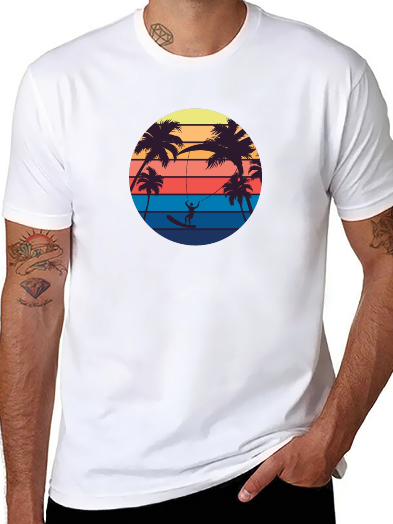 Retro Palm Tree Surfing T-Shirt