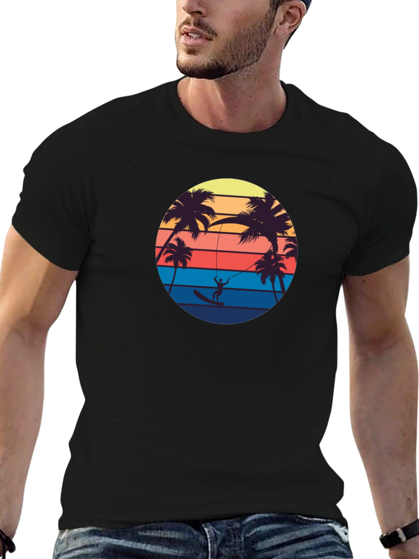 Retro Palm Tree Surfing T-Shirt