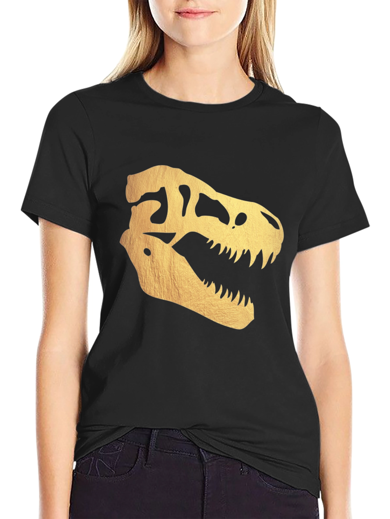 Golden Dinosaur Skull T-Shirt - Bold Graphic Tee